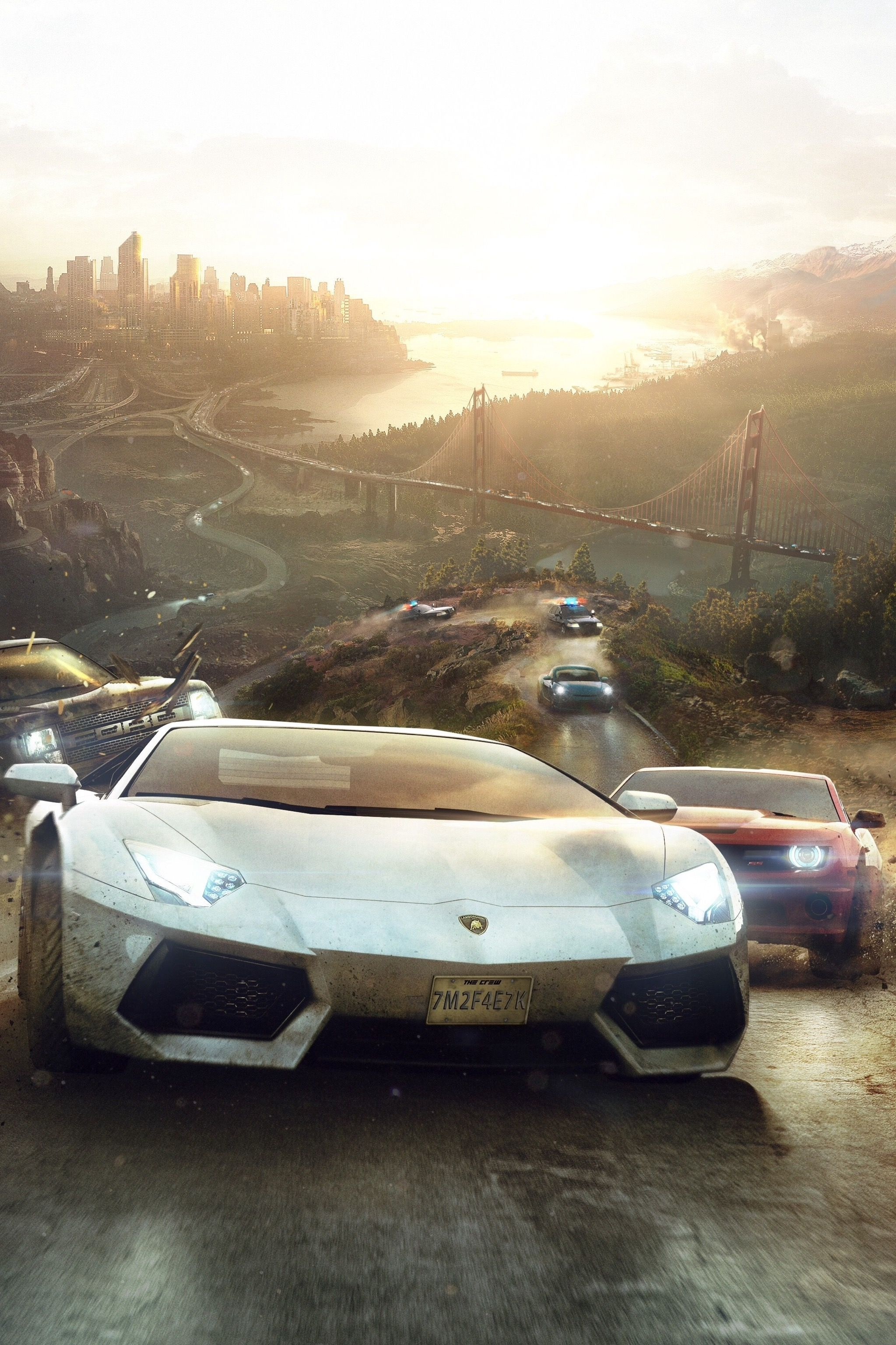 Lamborghini Aventador, The Crew video game, Ford F-150 SVT Raptor, Golden Gate Bridge, HD Phone wallpaper