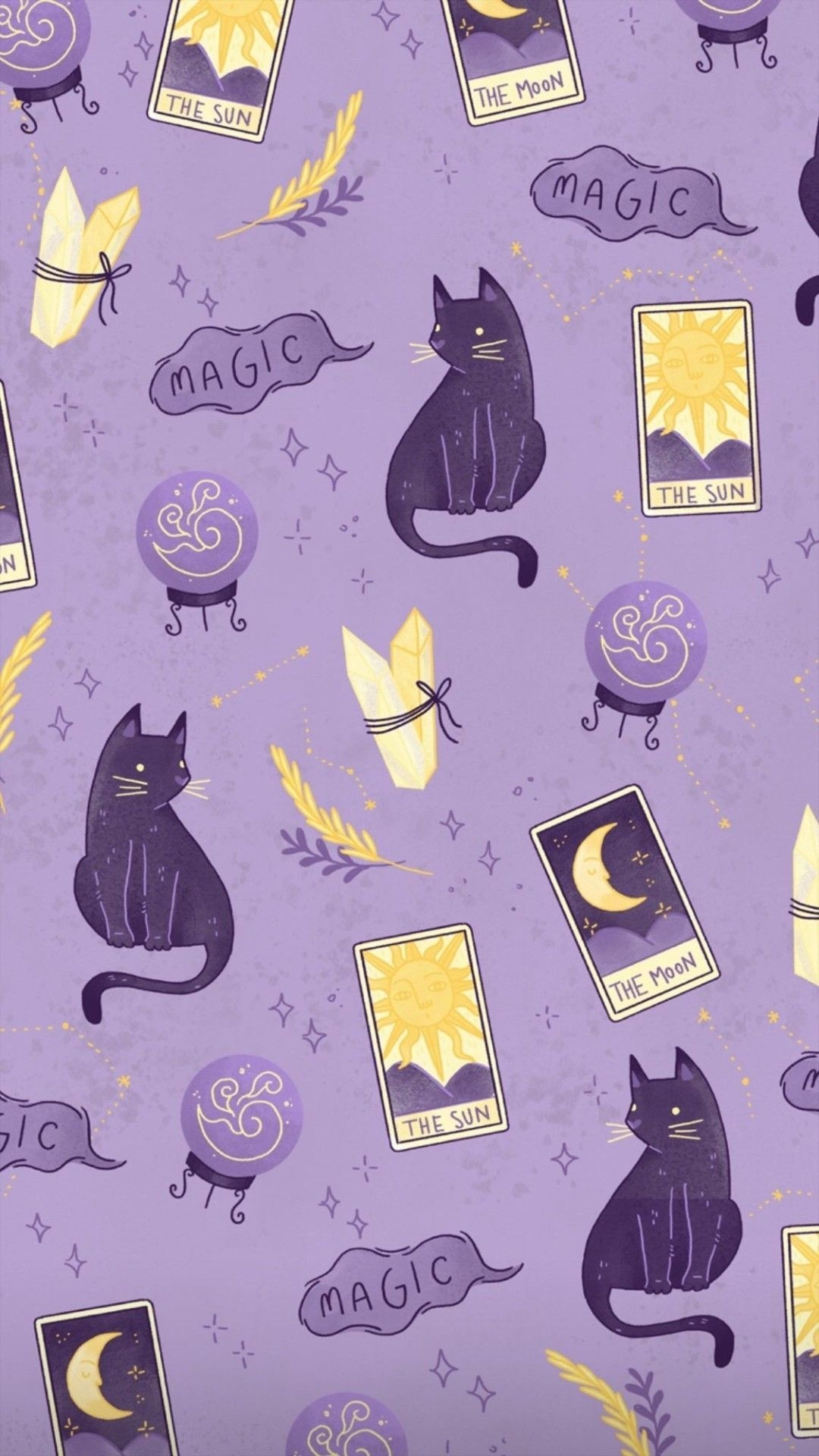 Witchy cats, Cute Phone Wallpaper, 1080x1920 Full HD Phone