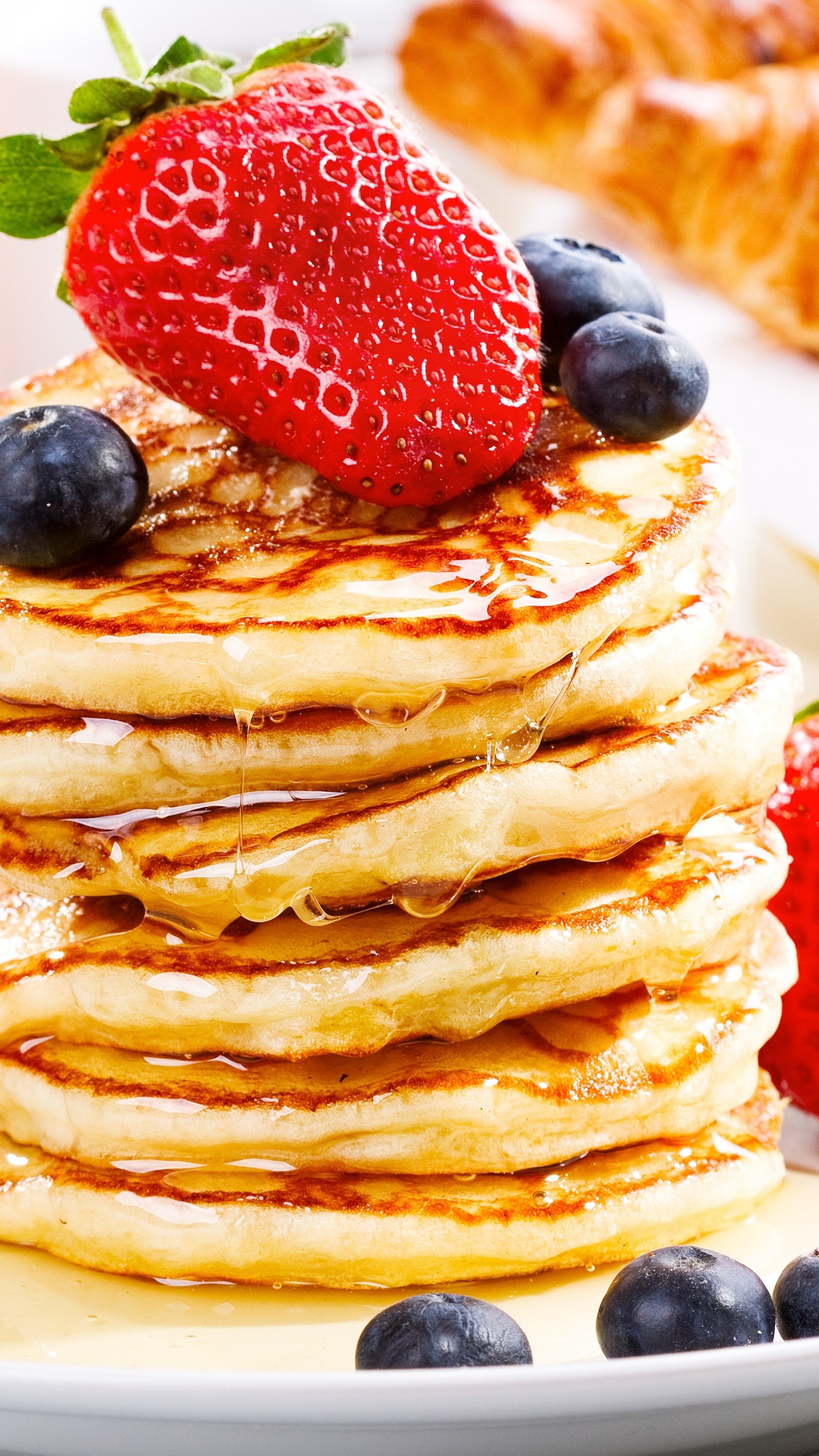 American pancakes fruit, Strawberry blueberry, Honey food, Food wallpaper, 2160x3840 4K Phone