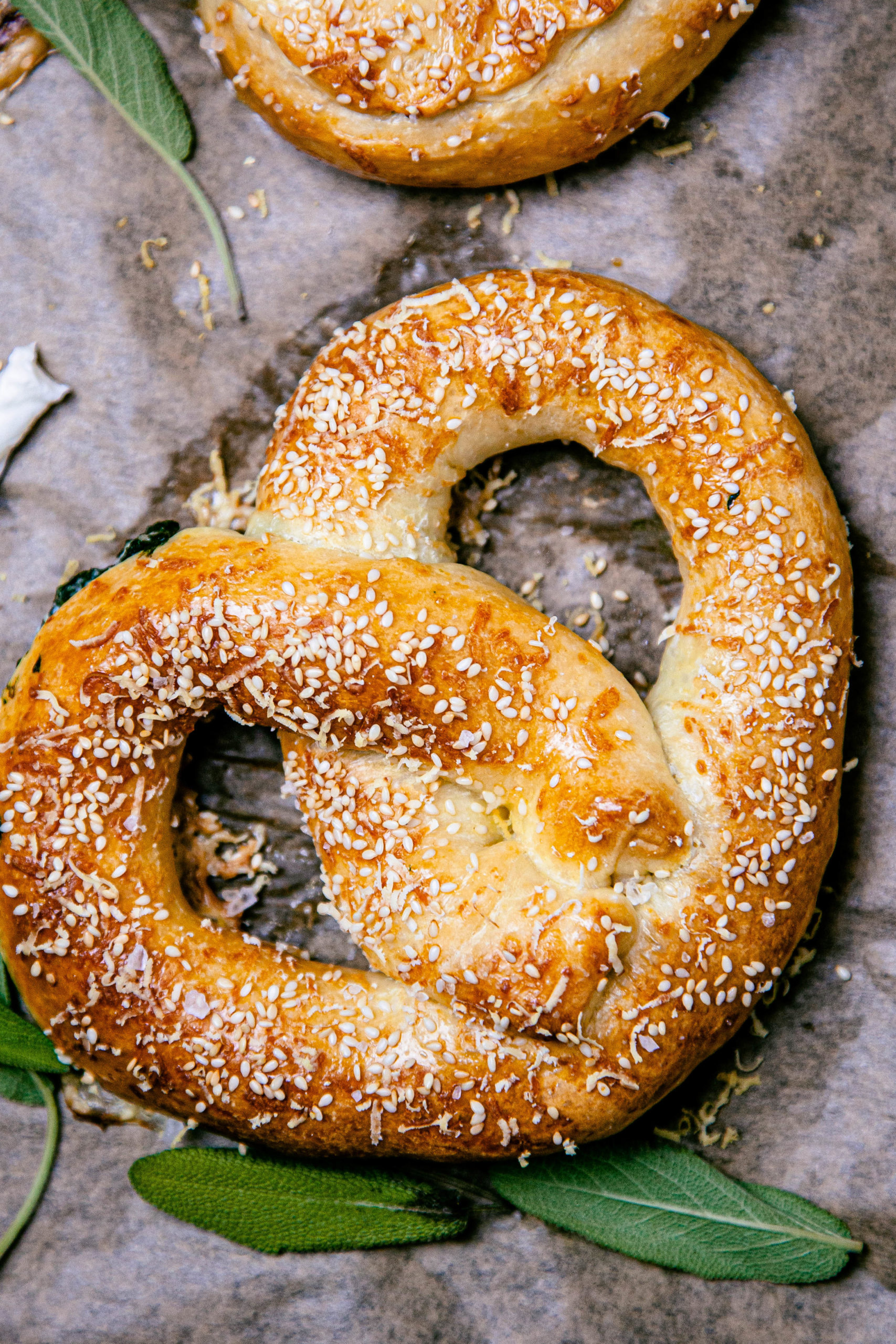 Pretzel, Soft pretzel, Spinach, Feta, 1710x2560 HD Phone