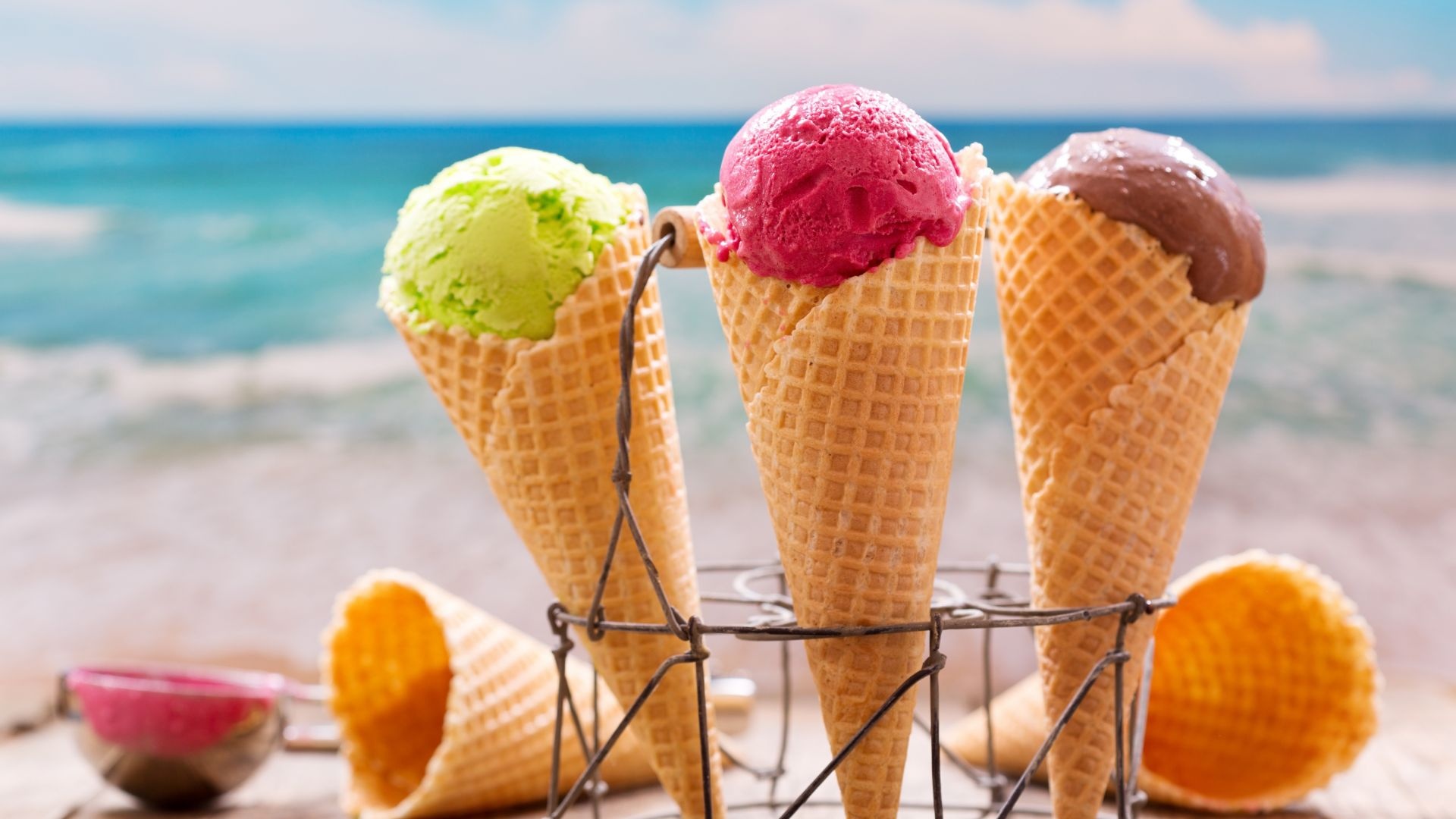 Ice cream waffle cones, Summer wallpaper, Refreshing delight, Cool and creamy, 1920x1080 Full HD Desktop