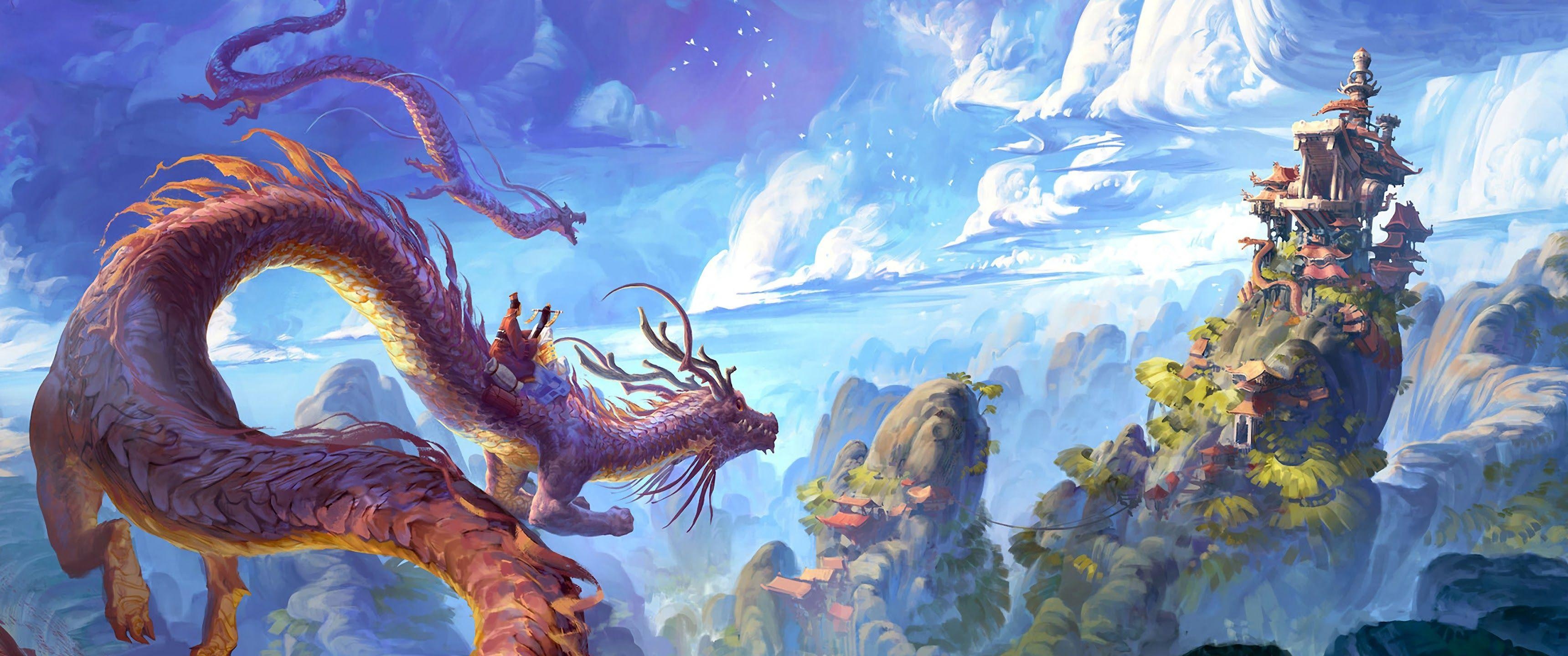 Chinese dragon, PC Wallpaper, 3440x1440 Dual Screen Desktop