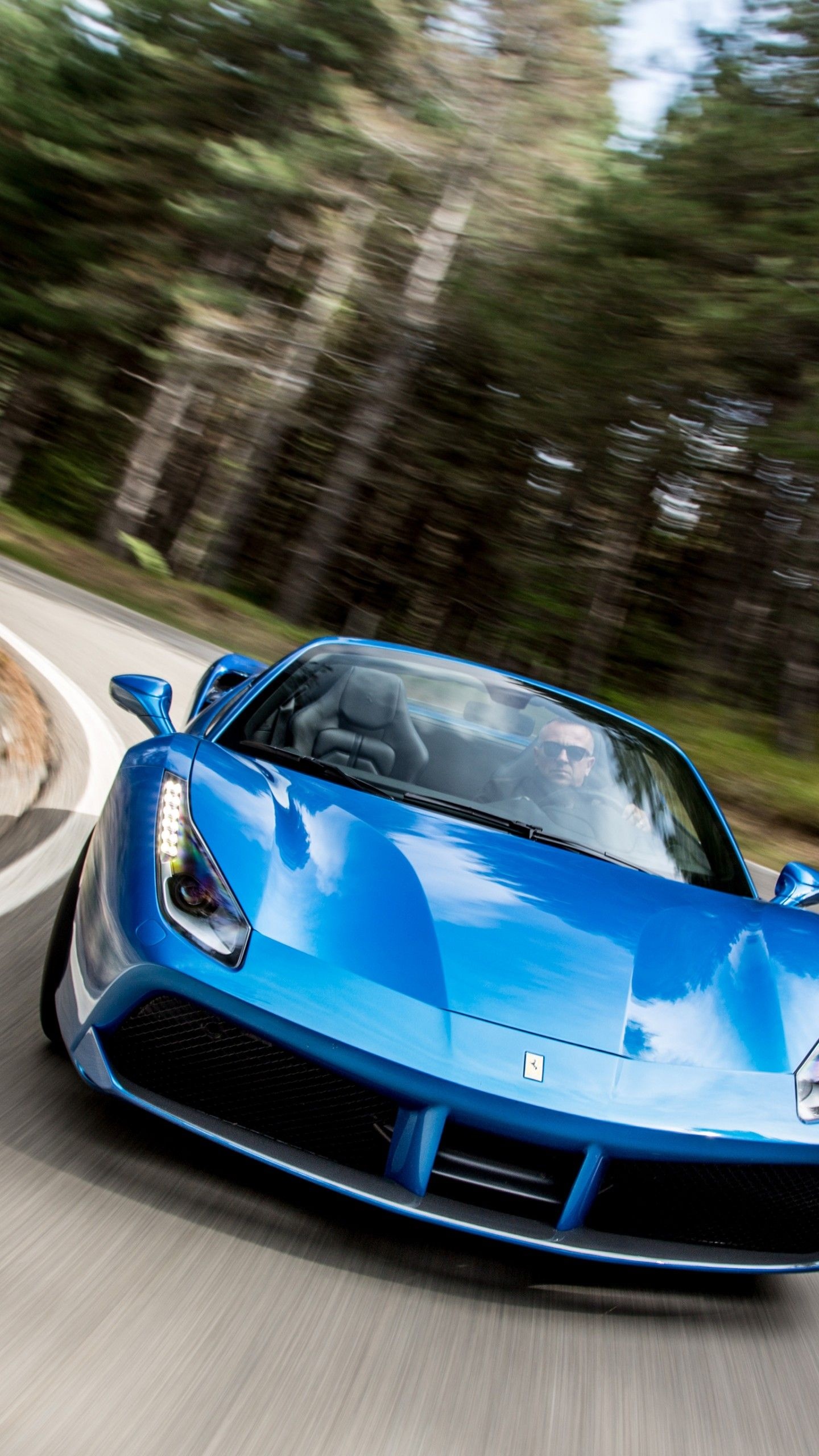 Ferrari 488 Spider, winding forest road, motion blur driving, HD Phone wallpaper