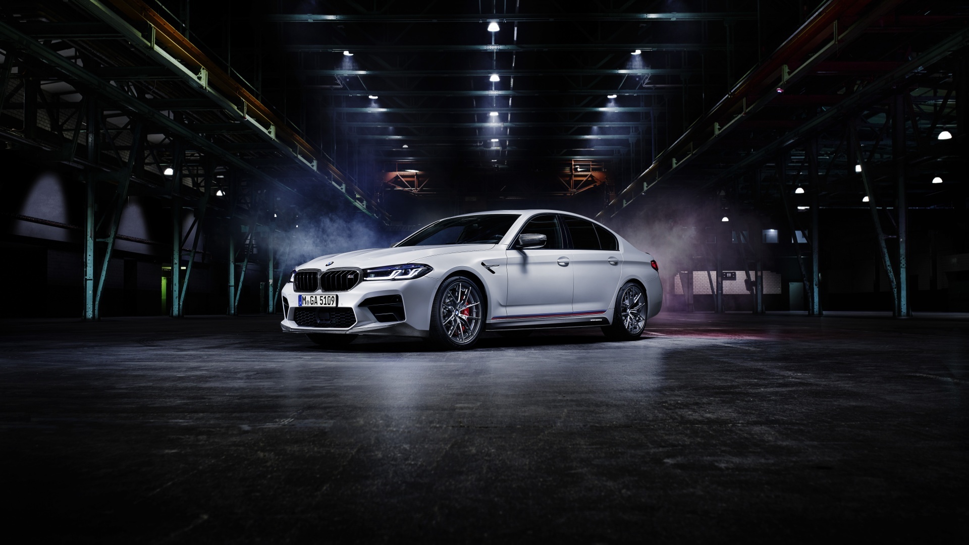 BMW M5 F90, M GA 5109, dark industrial warehouse, Full HD Desktop wallpaper