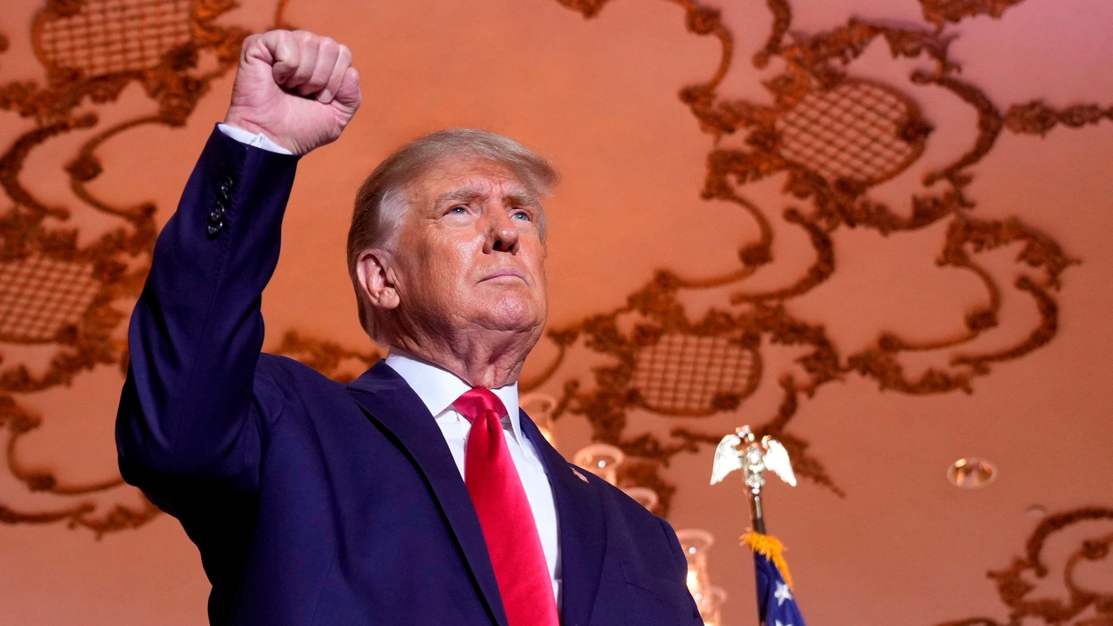 Donald Trump, raised fist gesture, navy suit red tie, HD Desktop wallpaper