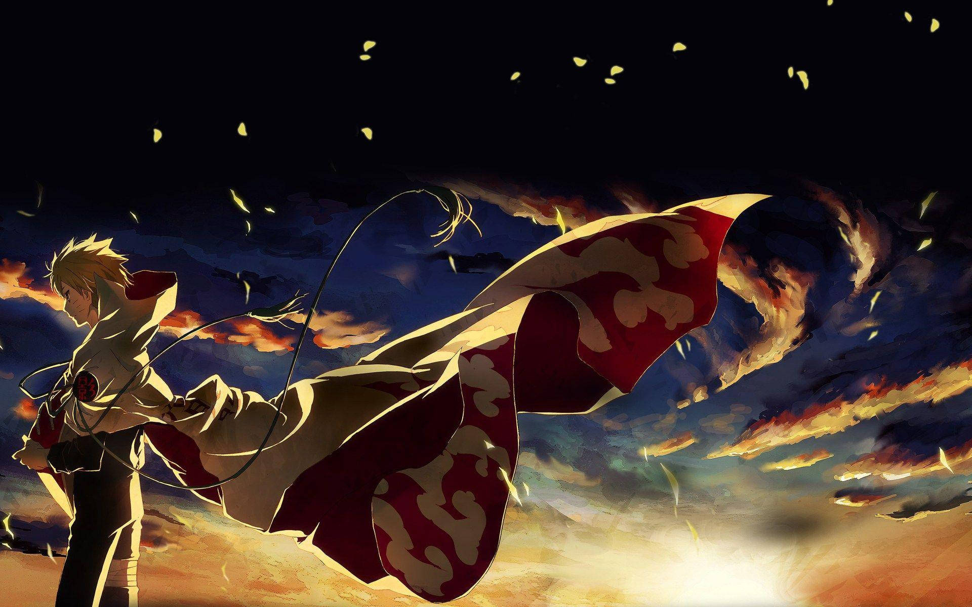 Naruto Uzumaki, billowing Hokage cloak, sunset clouds, HD Desktop wallpaper
