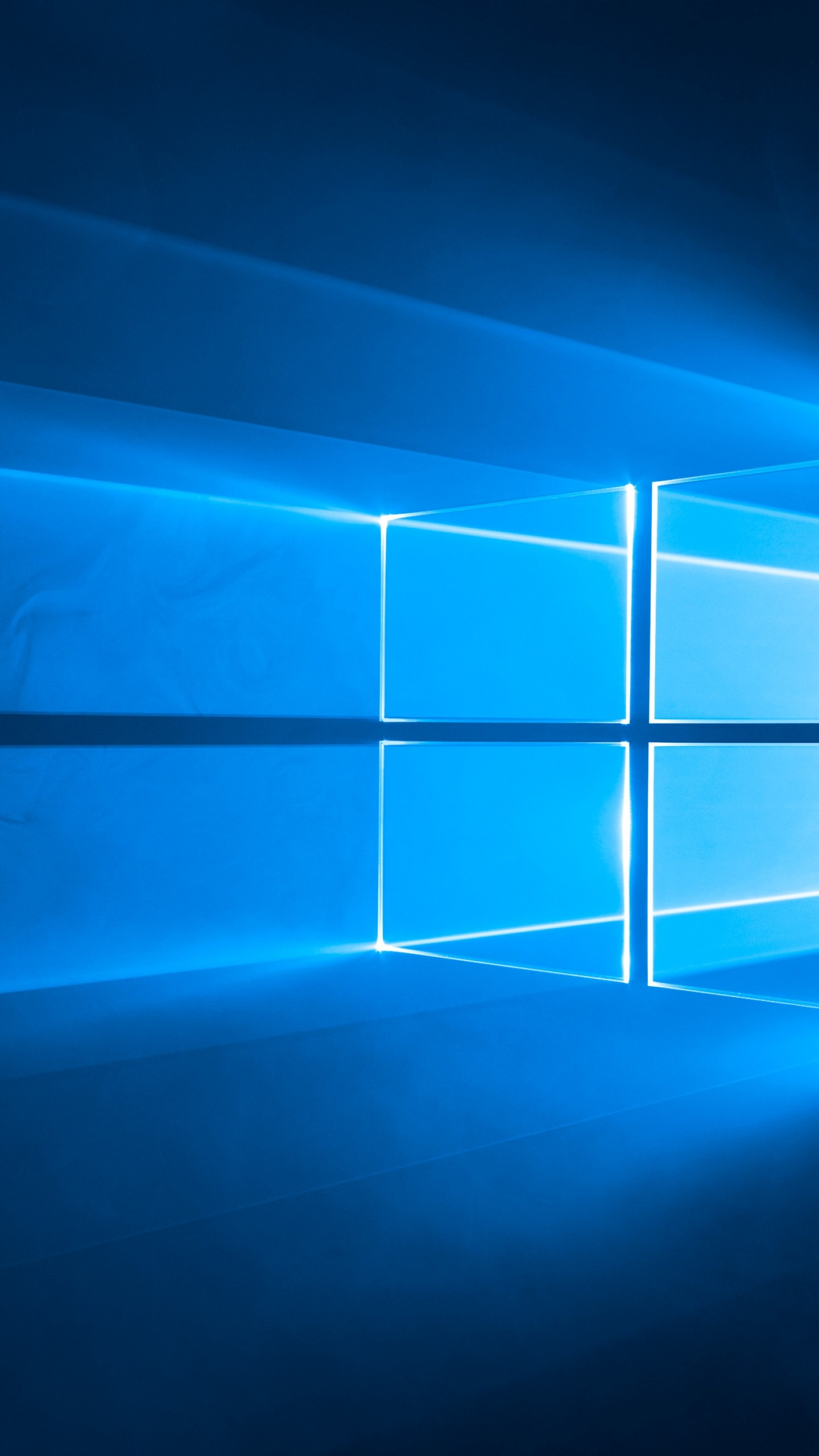 Windows 10 logo, volumetric light beams, glowing blue glass, HD Phone wallpaper