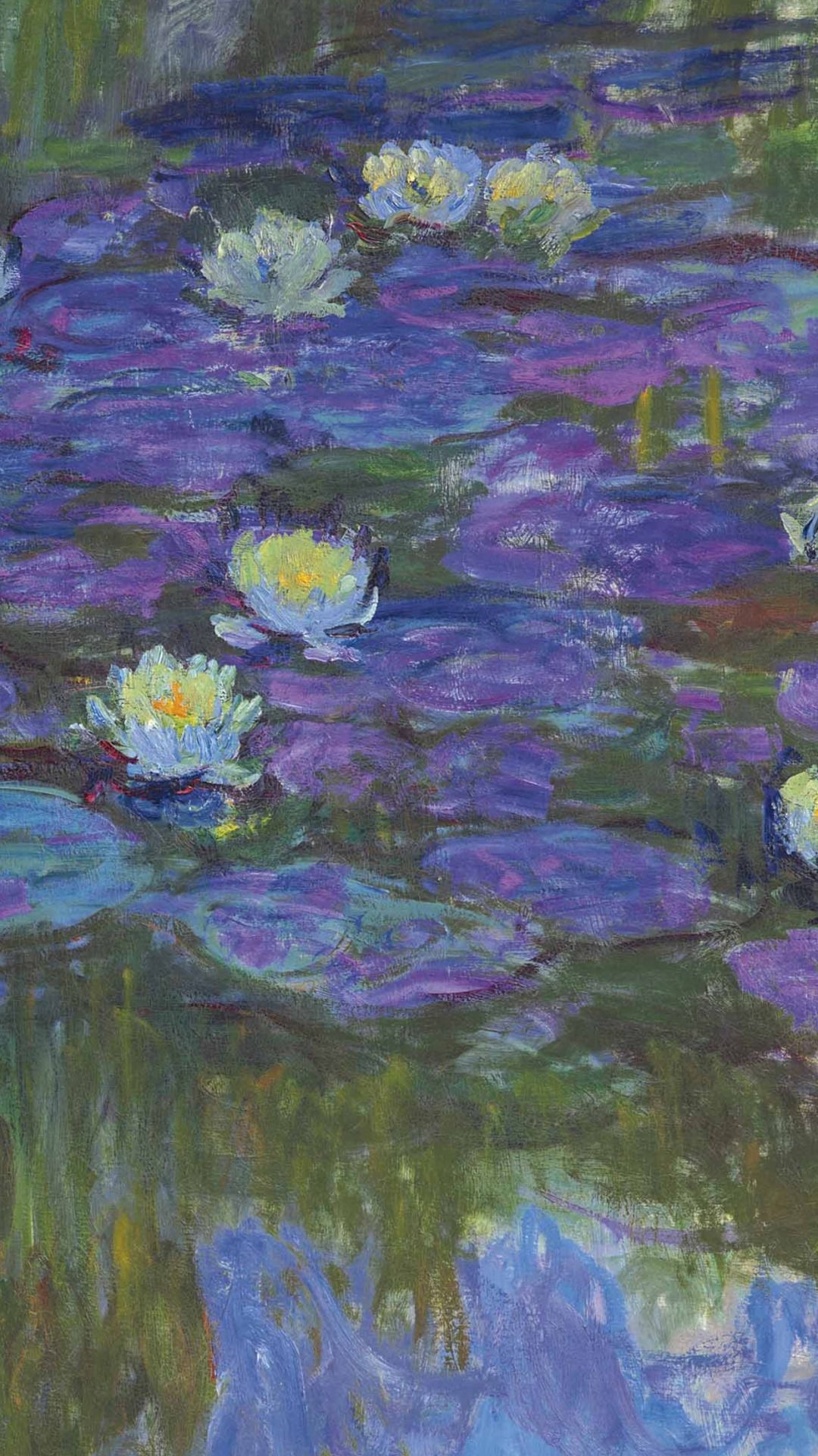Claude Monet Water Lilies, blooming water lily flowers, floating green lily pads, Full HD Phone wallpaper