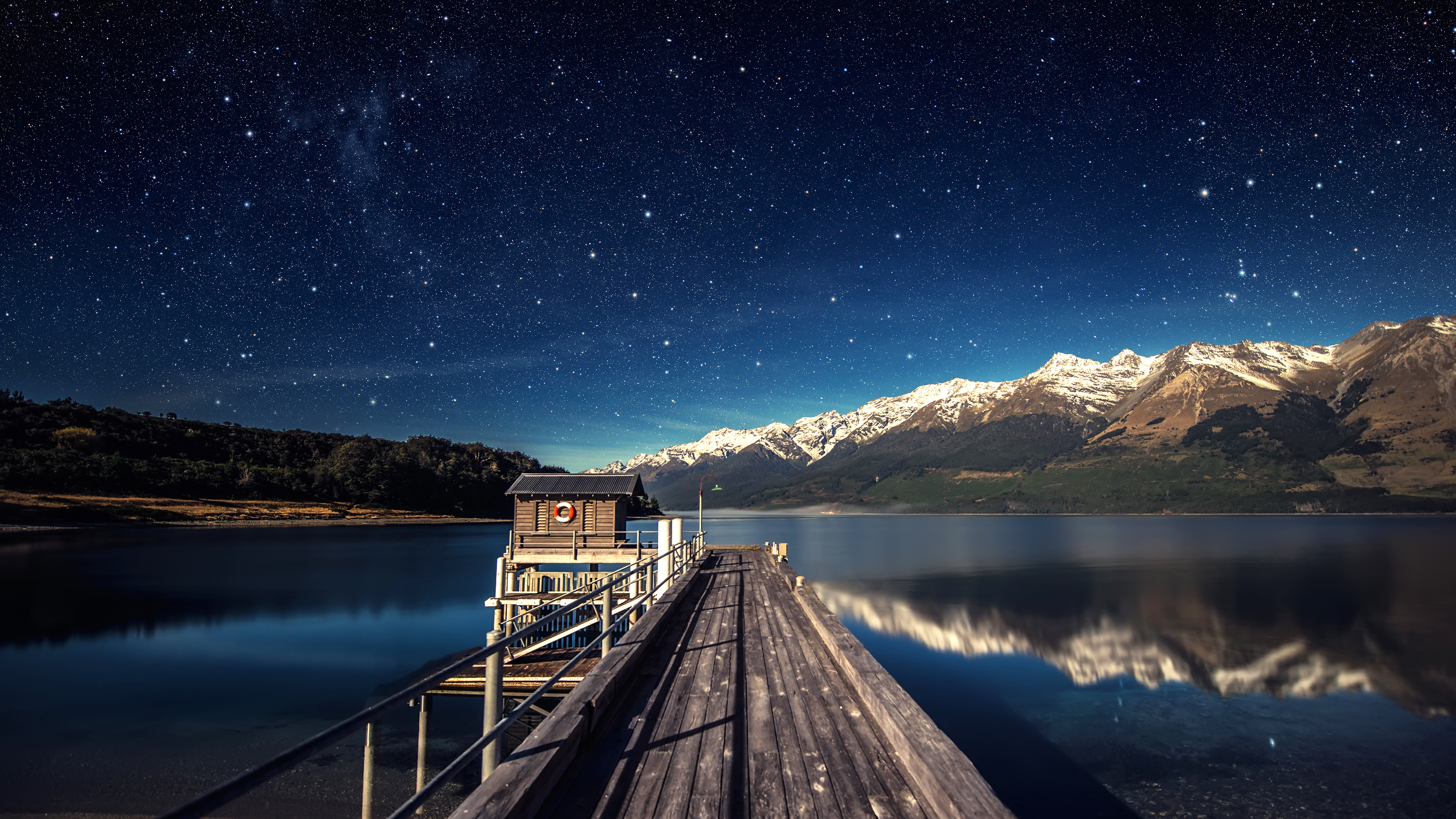 Mountain Water, Starry Night, Reflective Lake, Scenic Beauty, Celestial Wonders, 3840x2160 4K Desktop