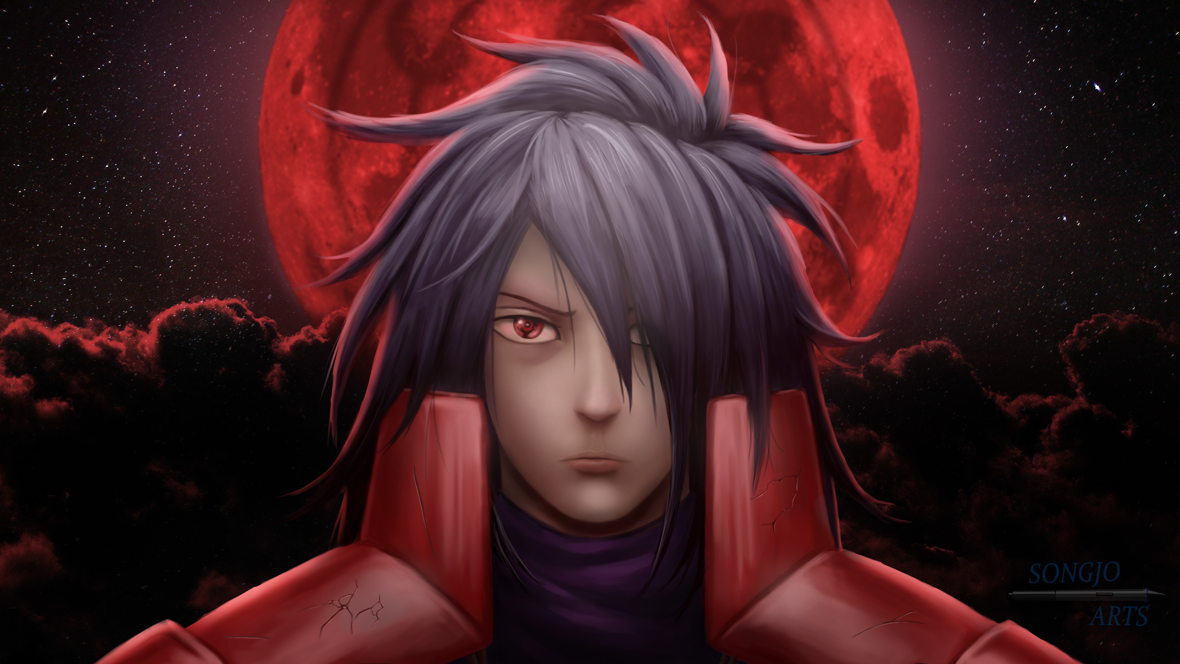 Madara Uchiha, red blood moon, SONGJO ARTS, 4K Desktop wallpaper