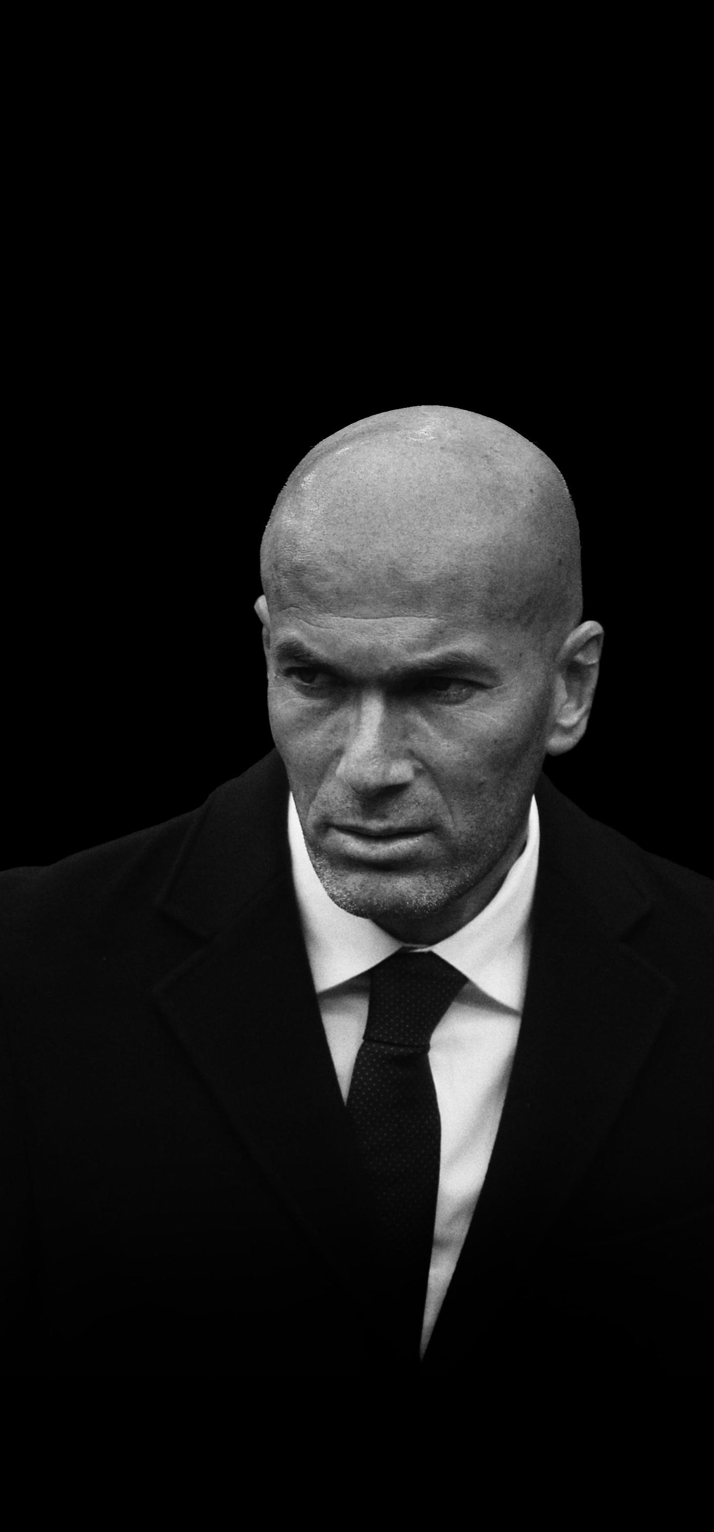 Zinedine Zidane portrait, Black suit and tie, Solid black background, HD Phone wallpaper