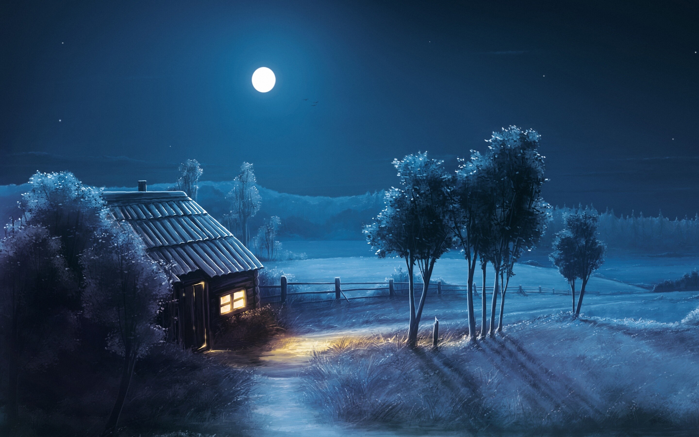 Rural, Moonlight Wallpaper, 2880x1800 HD Desktop