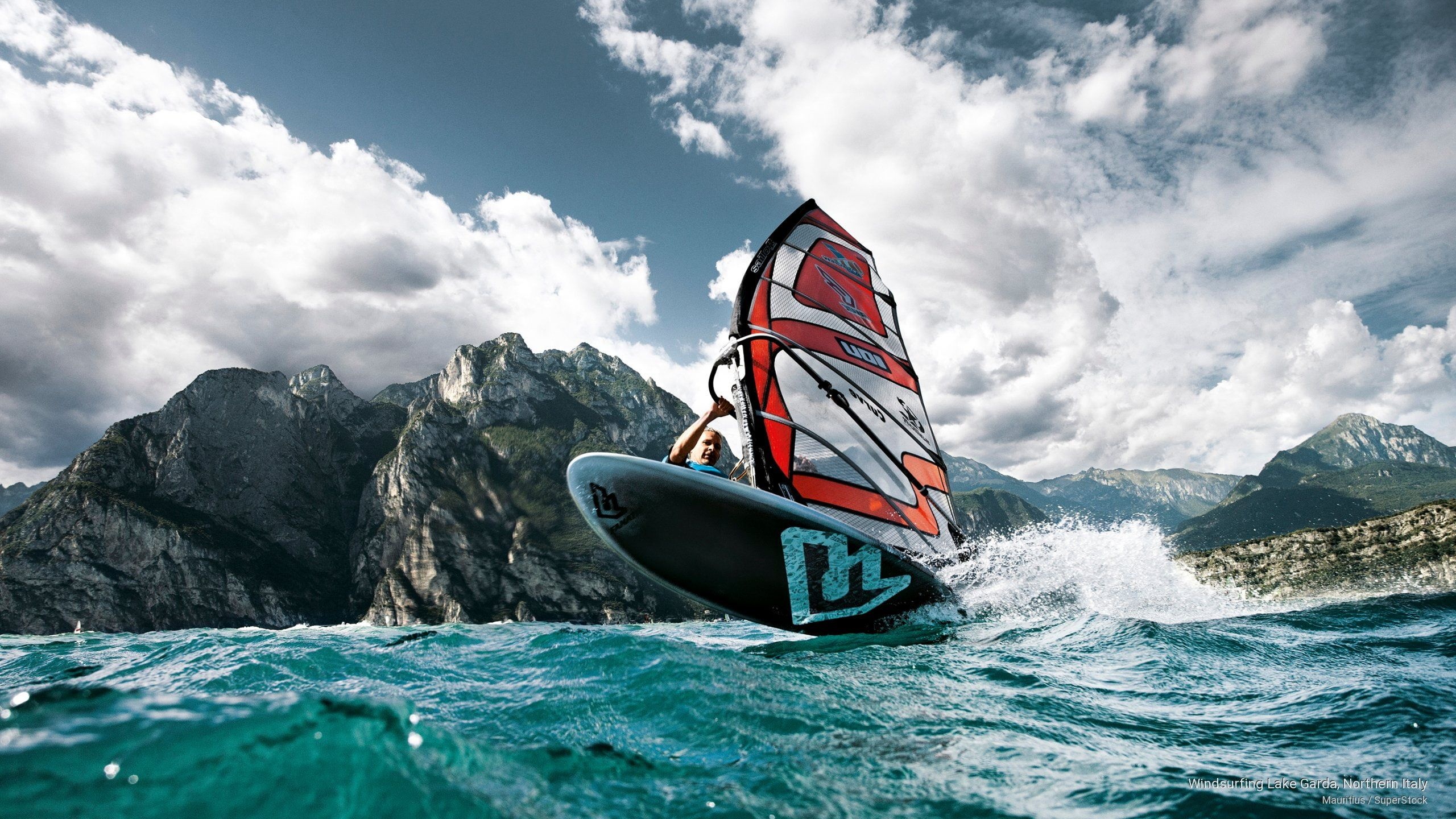 Windsurfing in Lake Garda, Italian charm, Beautiful springsummer scenery, Perfect waves, 2560x1440 HD Desktop