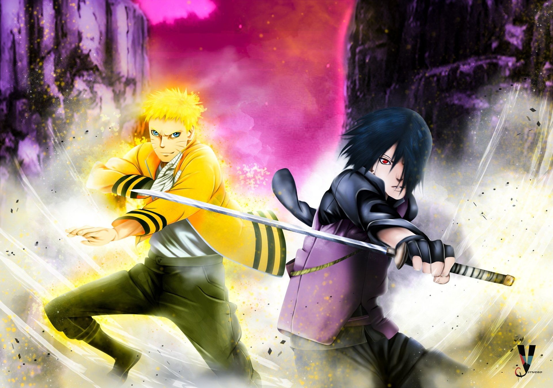 Adult Naruto Uzumaki, Adult Sasuke Uchiha, Kusanagi sword, HD Desktop wallpaper