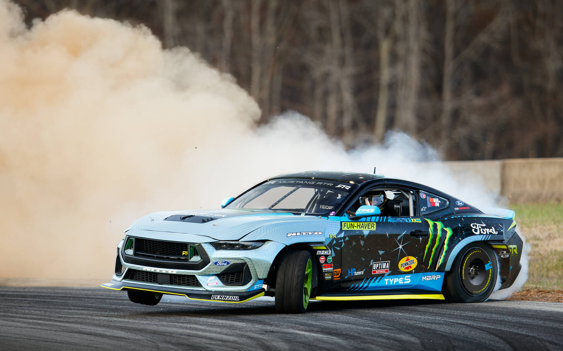 Ford Mustang RTR drift car, Vaughn Gittin Jr, billowing drift tire smoke, HD Desktop wallpaper
