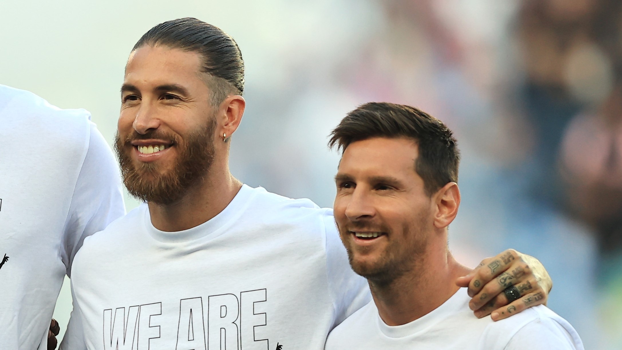 Sergio Ramos, Lionel Messi, WE ARE text, HD Desktop wallpaper