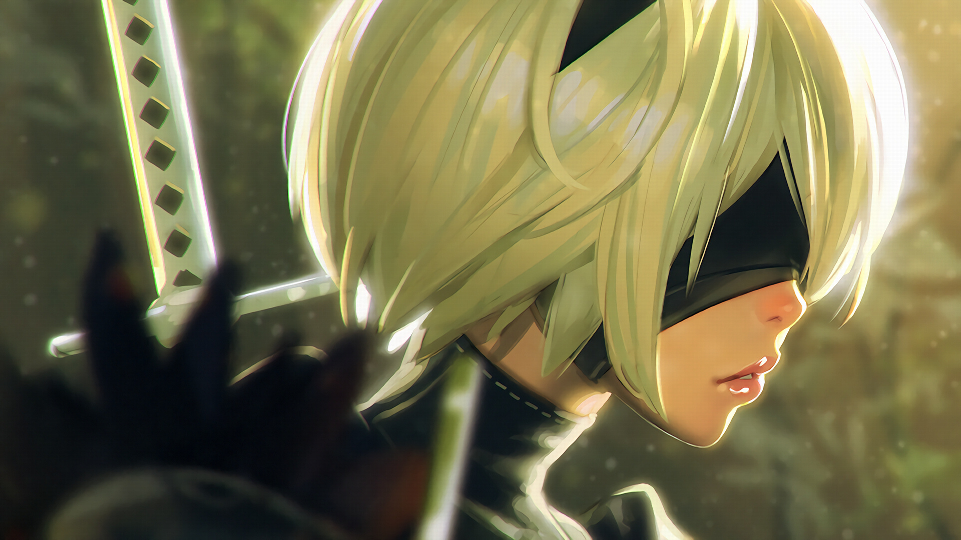 YoRHa No.2 Type B, Virtuous Contract katana, Black YoRHa visor, Full HD Desktop wallpaper