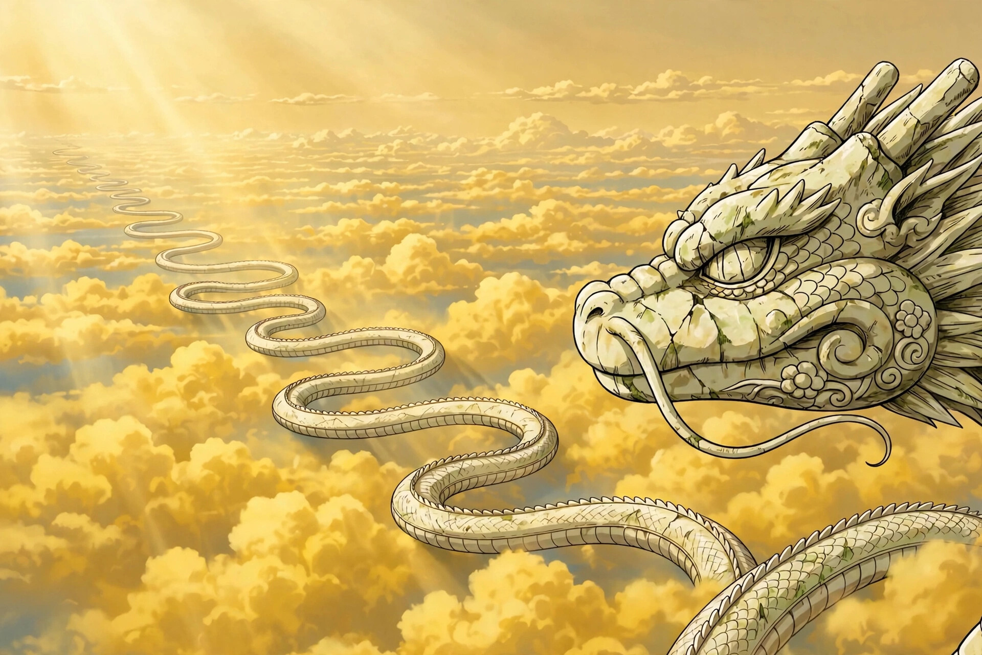 Snake Way, Carved serpent head, Winding stone road, Golden clouds of Other World, Dragon Ball Z, HD Desktop wallpaper