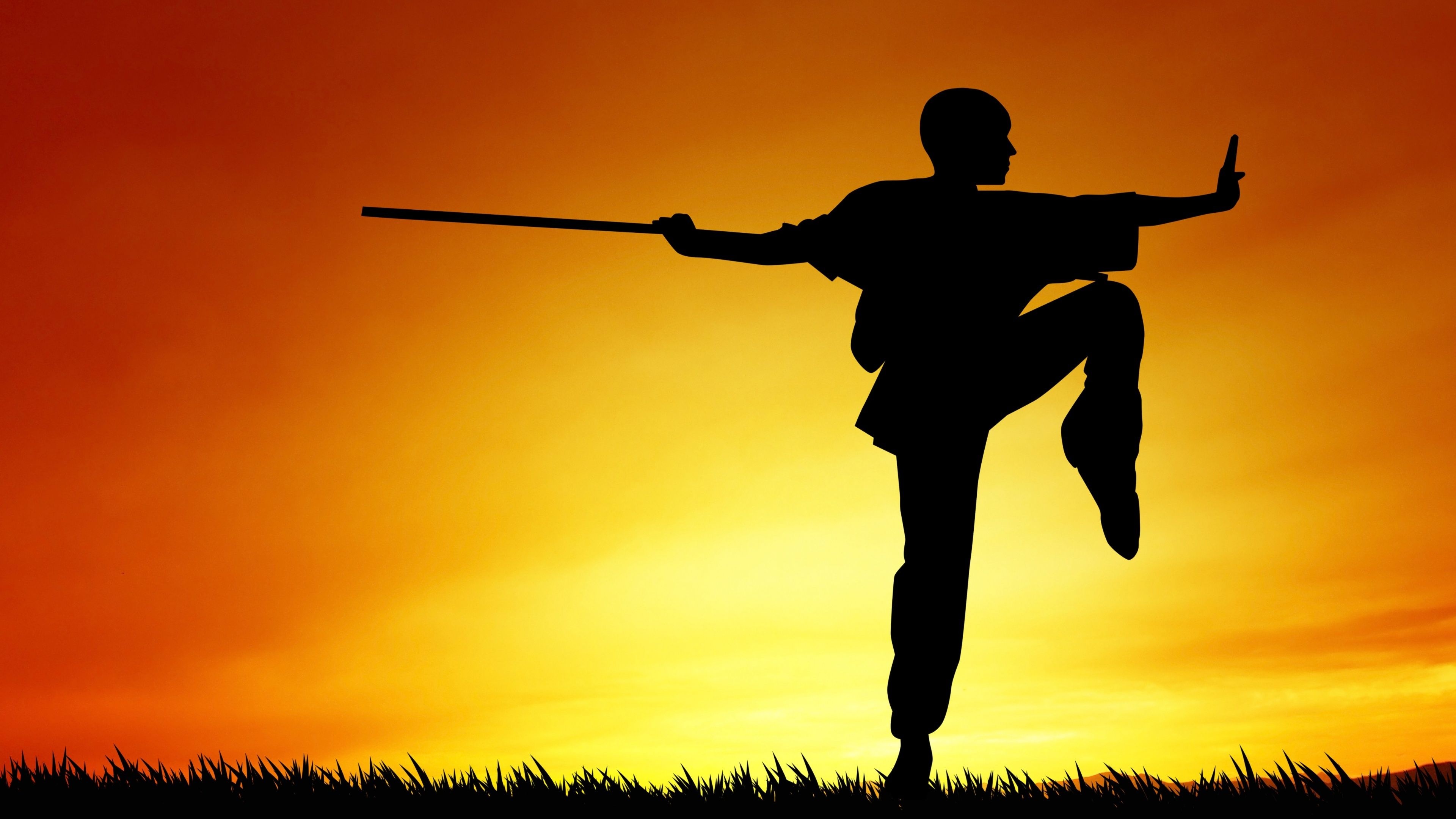 Kung Fu master, Energetic training, Discipline and focus, Martial arts technique, 3840x2160 4K Desktop