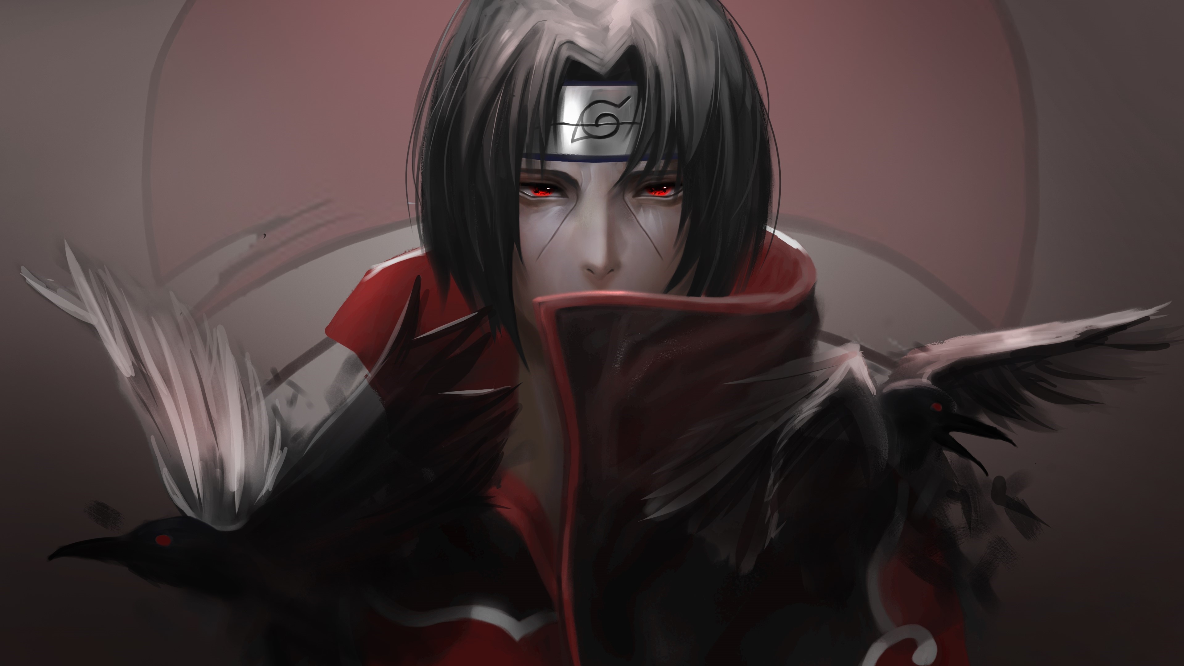 Itachi Uchiha, black crows, Akatsuki cloak, 4K Desktop wallpaper