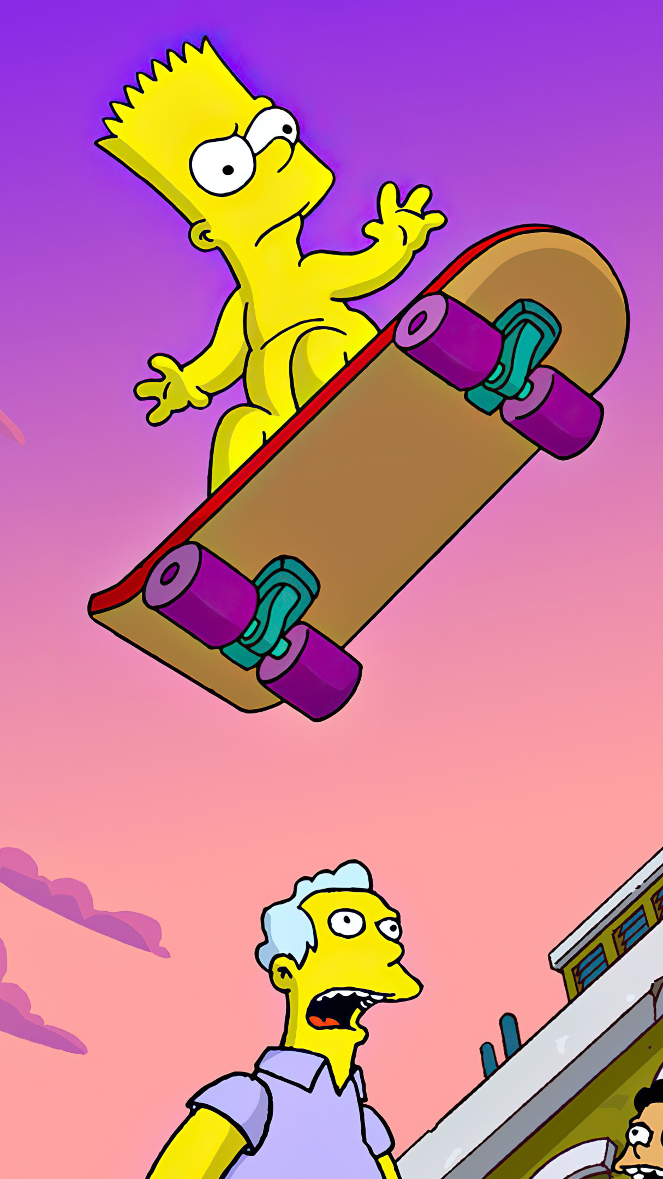 Bart Simpson on skateboard, Helen Lovejoy, The Simpsons Movie, 4K Phone wallpaper