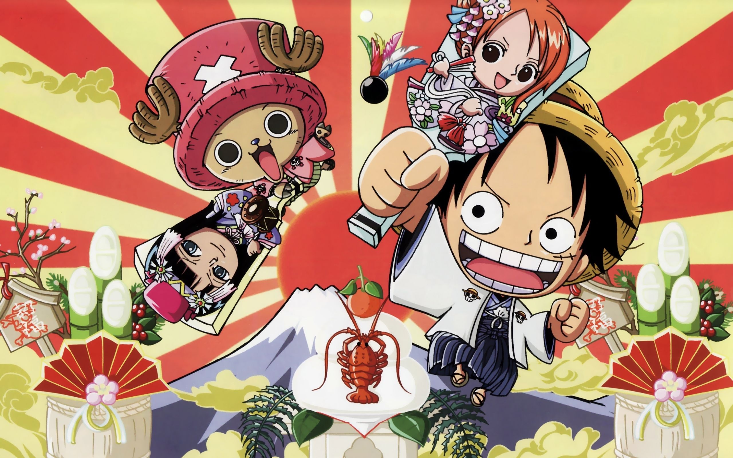 Monkey D. Luffy, Tony Tony Chopper, Japanese New Year celebration, Hanetsuki hagoita paddle, HD Desktop wallpaper