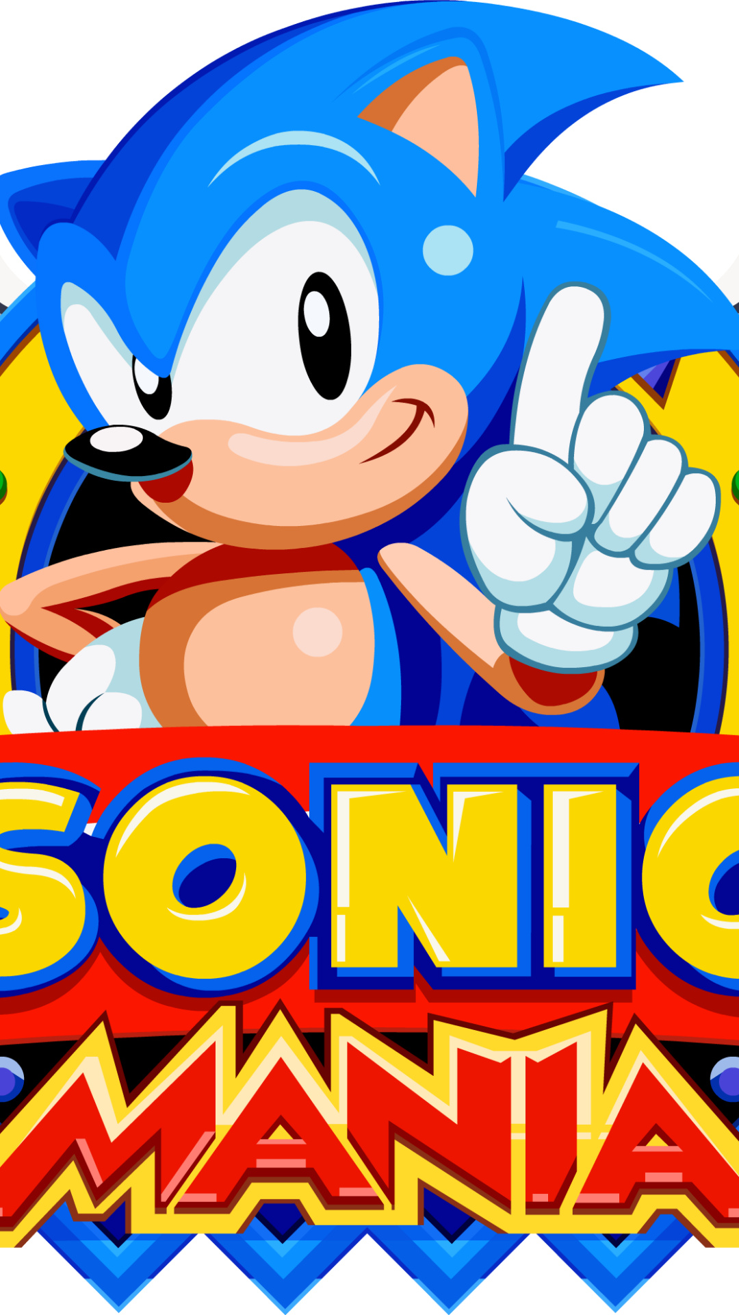 Sonic Mania logo, Sonic the Hedgehog pointing, Yellow and red lettering, Full HD Phone wallpaper