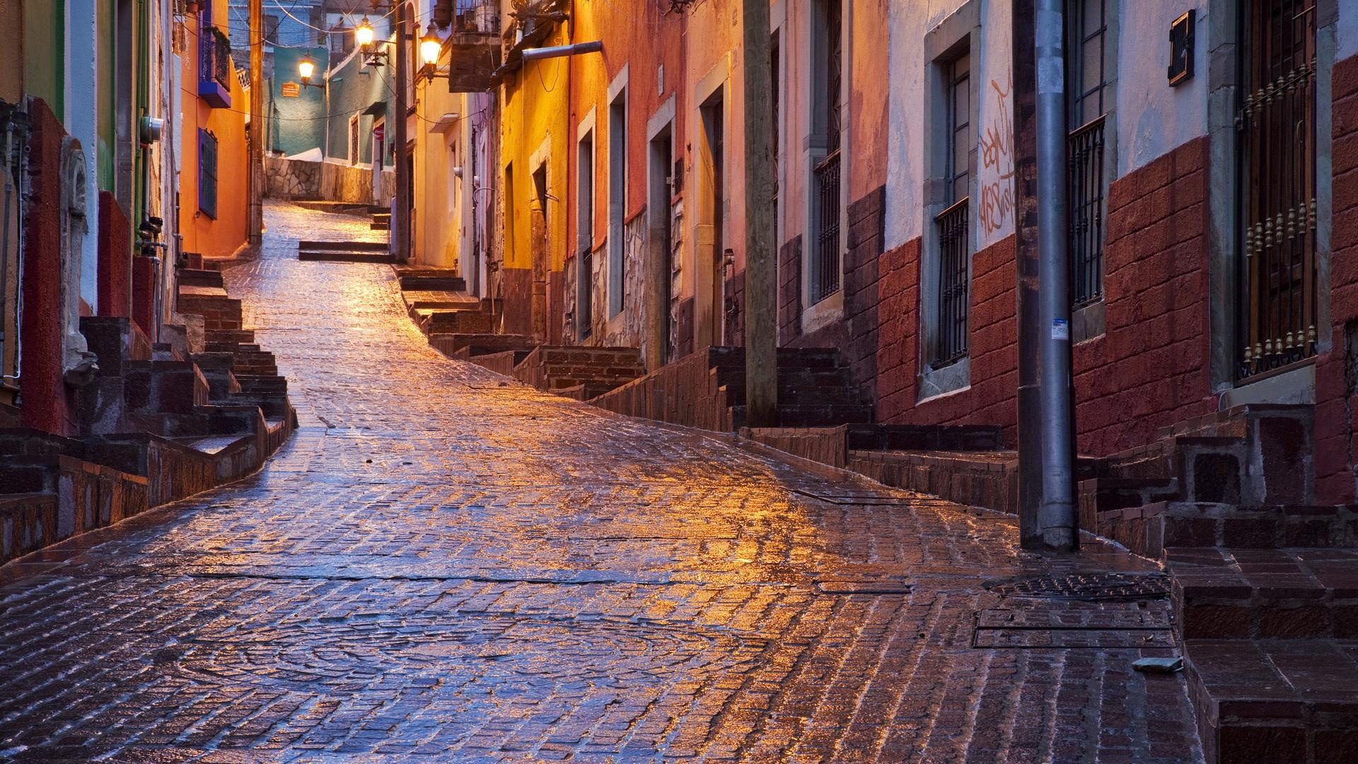 Rain-soaked alleys, Serene ambience, Wet street vibes, Tranquil urban scenes, 1920x1080 Full HD Desktop