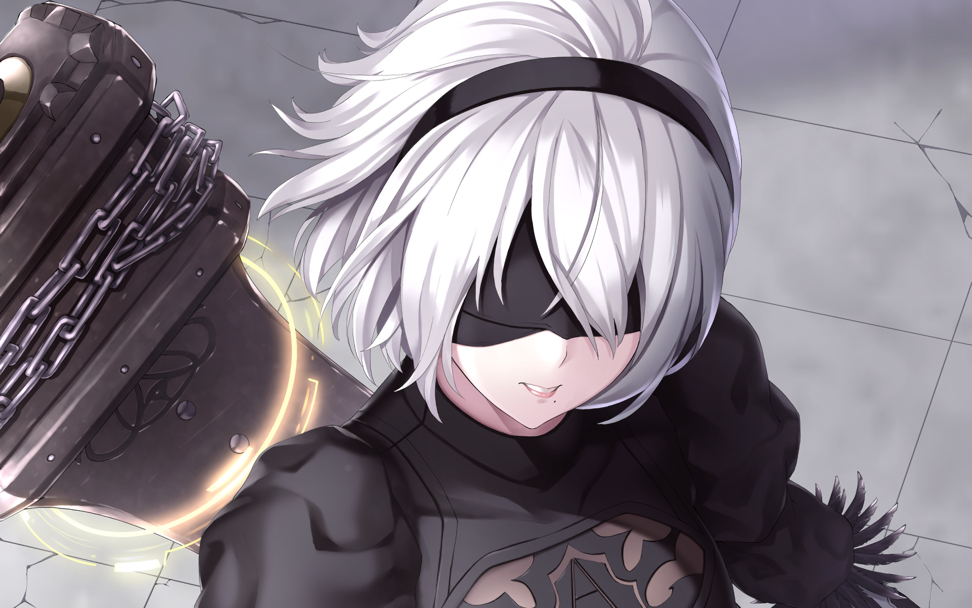 2B NieR: Automata, Beastlord greatsword, YoRHa gothic dress, HD Desktop wallpaper