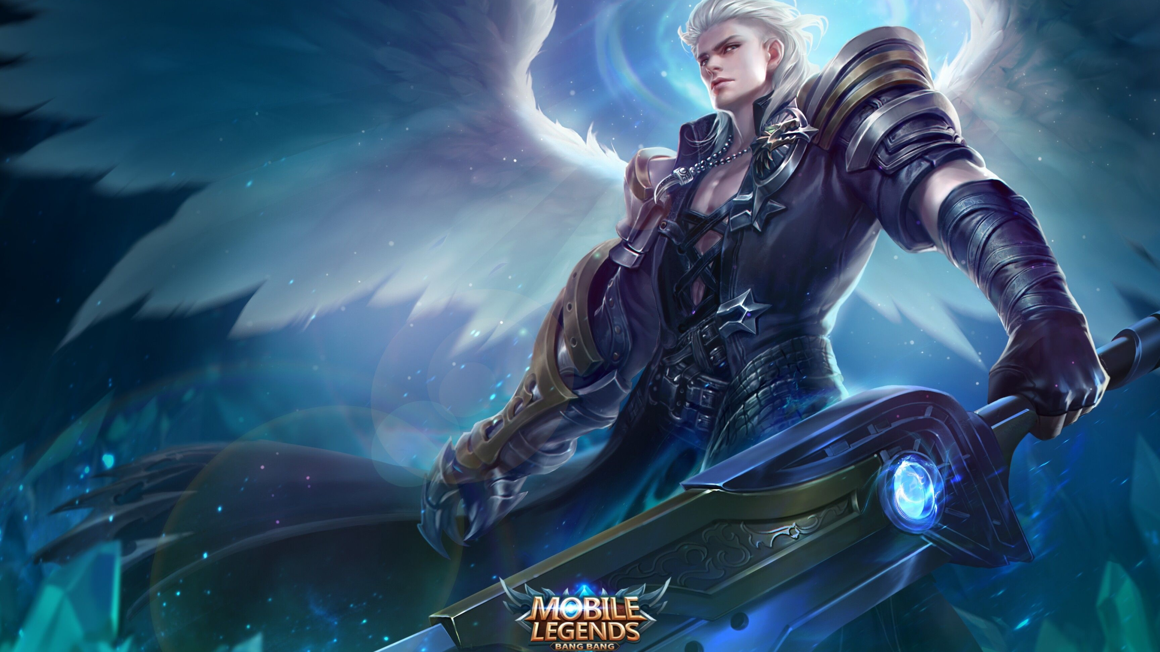 Alucard Child of the Fall, white feathered angel wings, Mobile Legends Bang Bang, 4K Desktop wallpaper