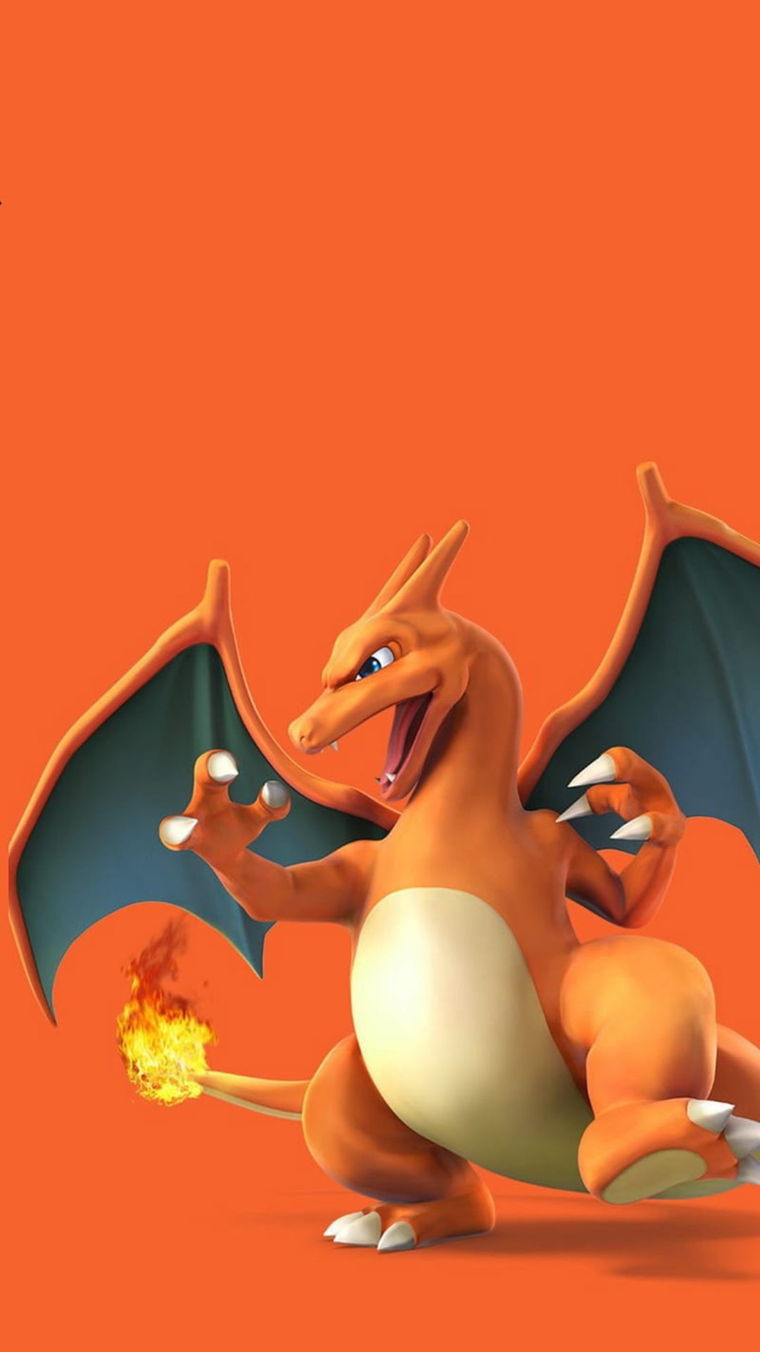 Charizard, Flaming tail tip, Solid orange background, Full HD Phone wallpaper