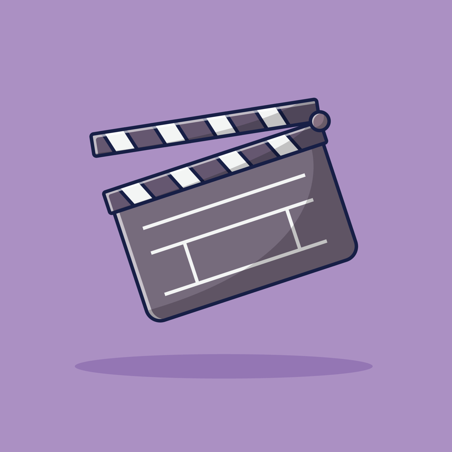 Clapperboard, Flat vector illustration, Purple background, 1920x1920 HD Phone