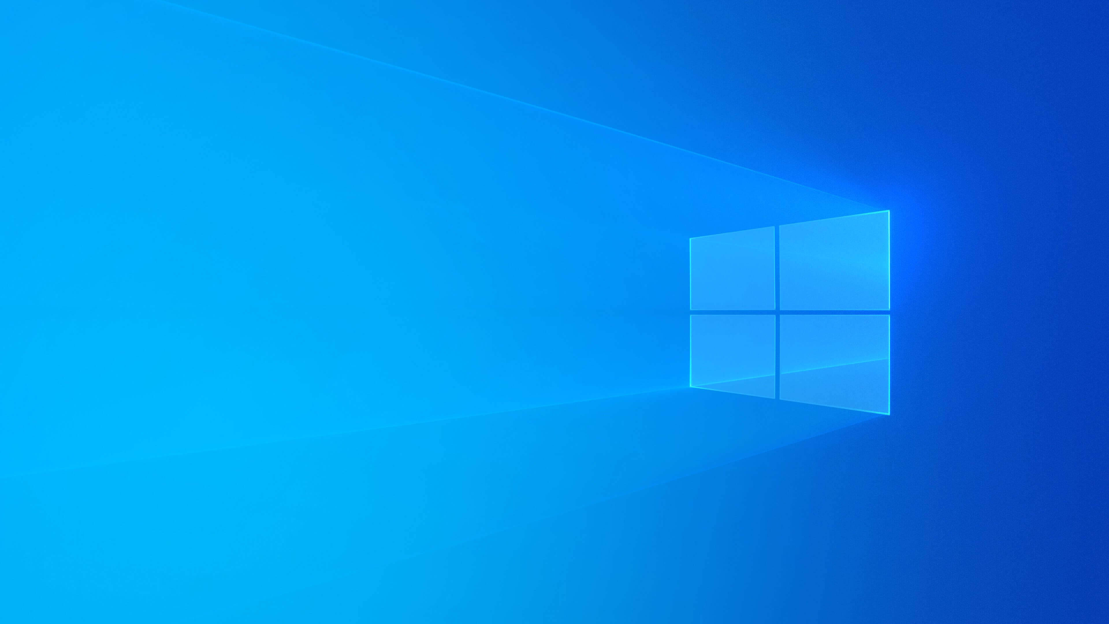 Microsoft Windows 10 logo, volumetric blue light, blue gradient backdrop, 4K Desktop wallpaper