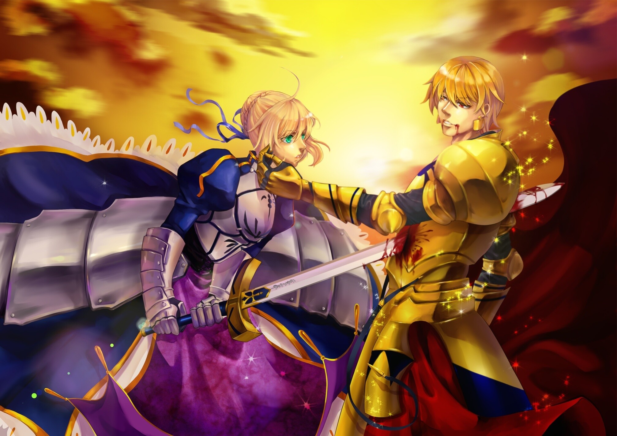 Fate/Zero, Saber vs Gilgamesh, Epic sword fight, 2020x1430 HD Desktop