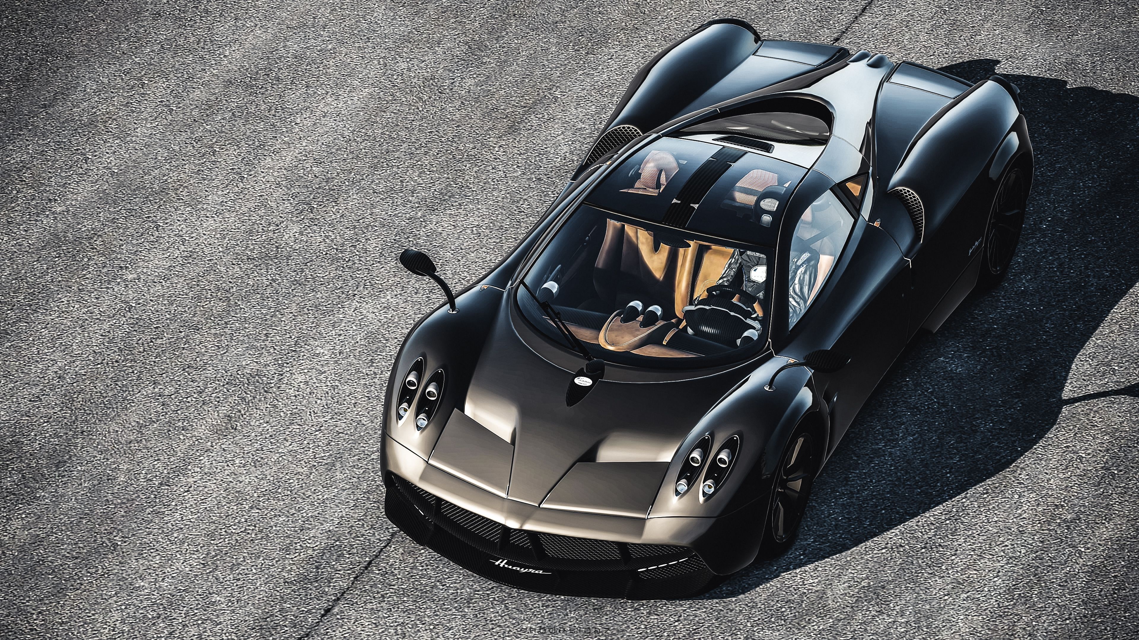 Pagani Huayra coupe, Tan leather interior, Textured asphalt surface, 4K Desktop wallpaper