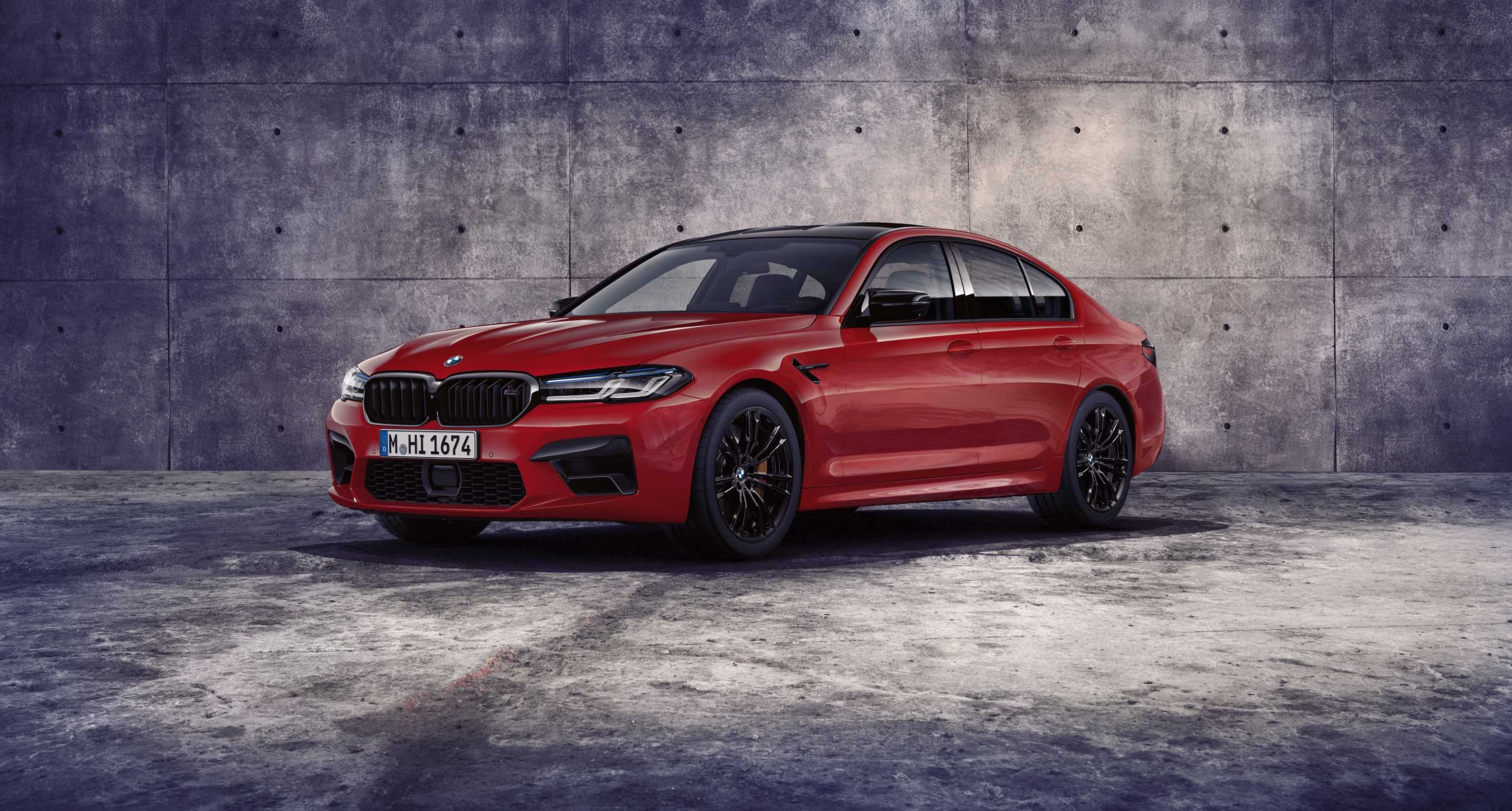 BMW M5 Competition F90, M HI 1674 license plate, concrete wall studio, HD Desktop wallpaper