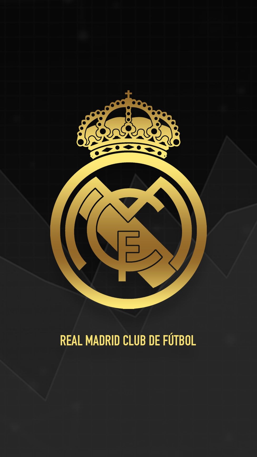 gold Real Madrid crest, REAL MADRID CLUB DE FÃšTBOL, dark geometric pattern, Full HD Phone wallpaper