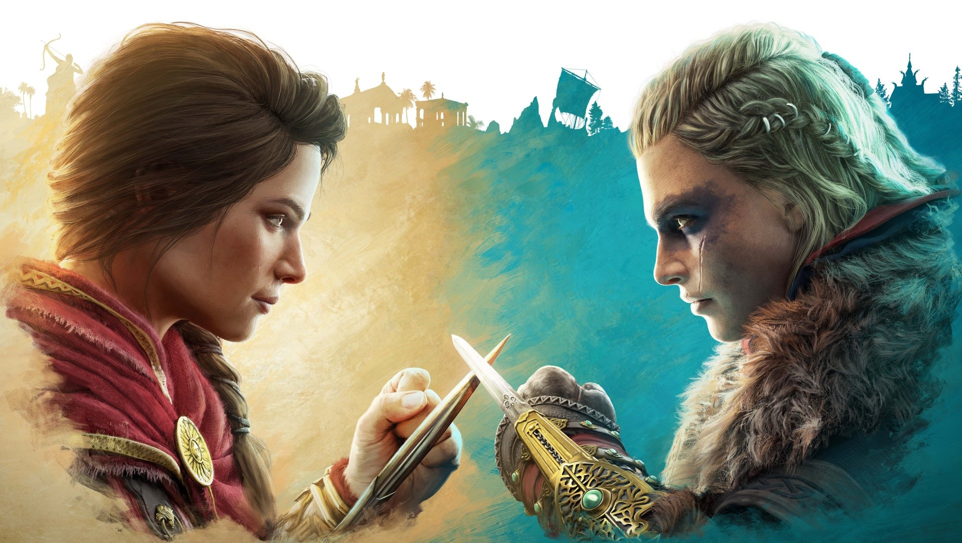 Kassandra, Eivor Varinsdottir, Spear of Leonidas, Assassin's Creed Crossover Stories, HD Desktop wallpaper