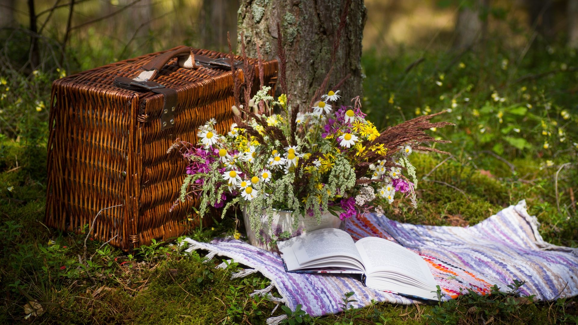 Desktop wallpaper, Book basket, Holiday picnic, Flowers, 1920x1080 Full HD Desktop