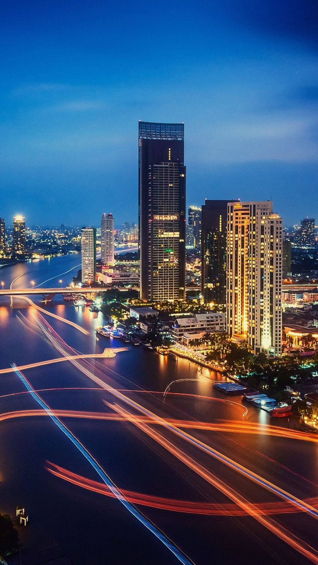 Sky horizon, Urban area, Bangkok landmark, Night city pictures, 1080x1920 Full HD Phone