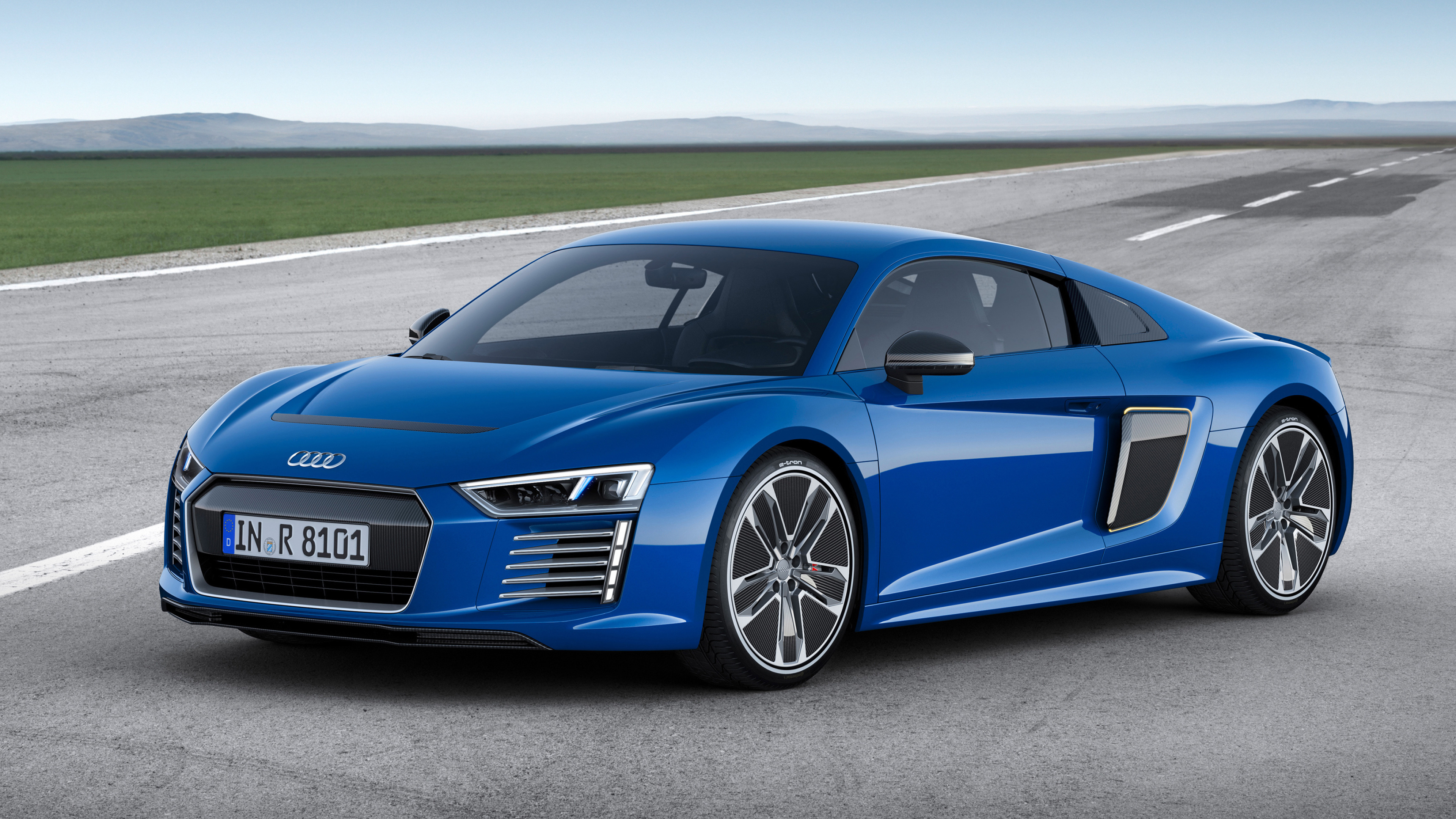 Audi R8 e-tron, IN R 8101 license plate, asphalt test track, 4K Desktop wallpaper