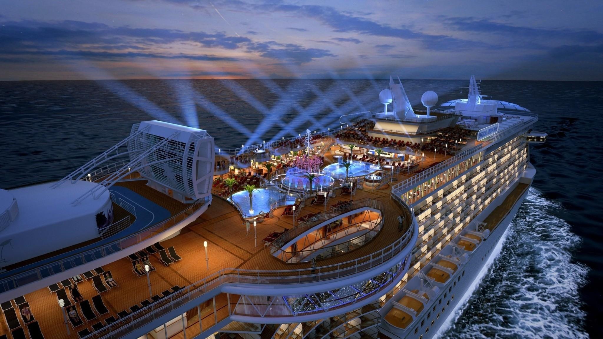 Cruise ship art, Oceanic marvel, Vacation escape, Maritime fascination, 2050x1160 HD Desktop
