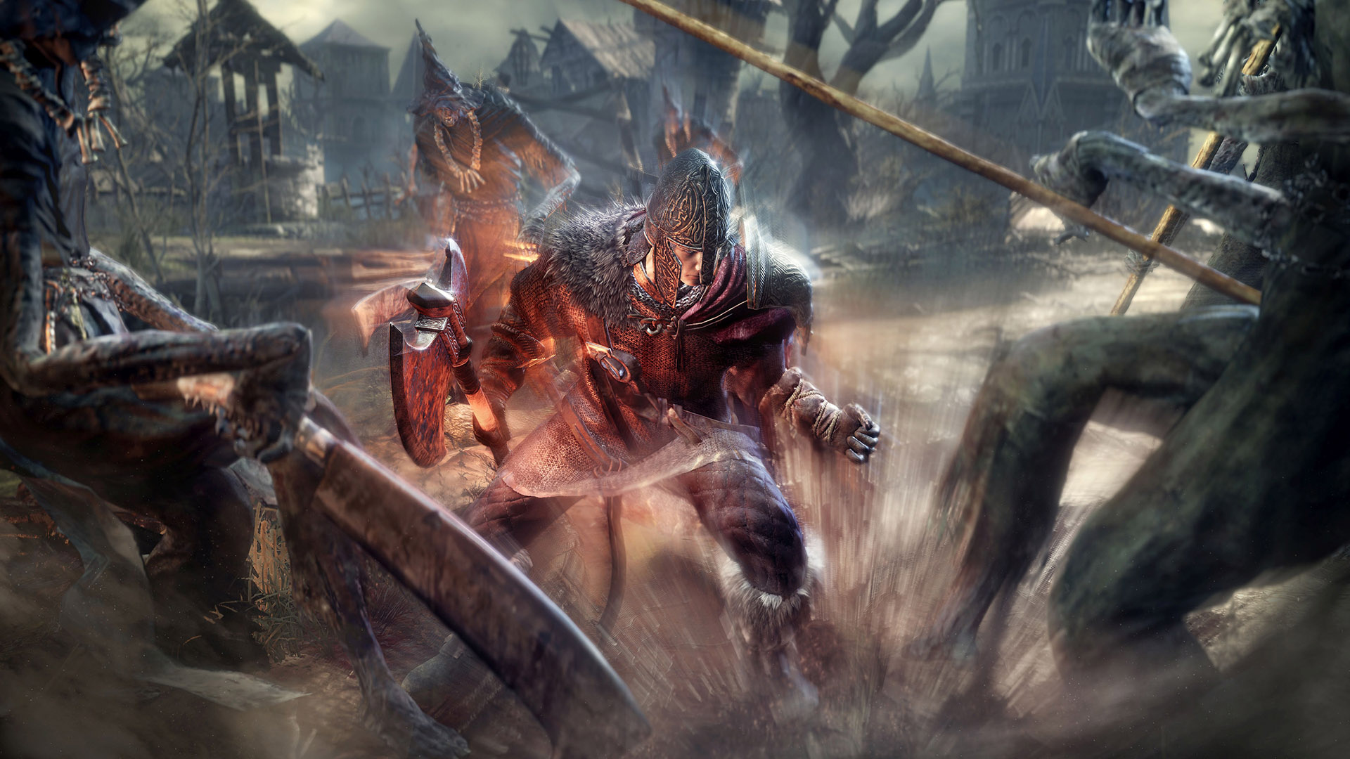 Dark Souls III Warrior, Peasant Hollows, Undead Settlement, Full HD Desktop wallpaper