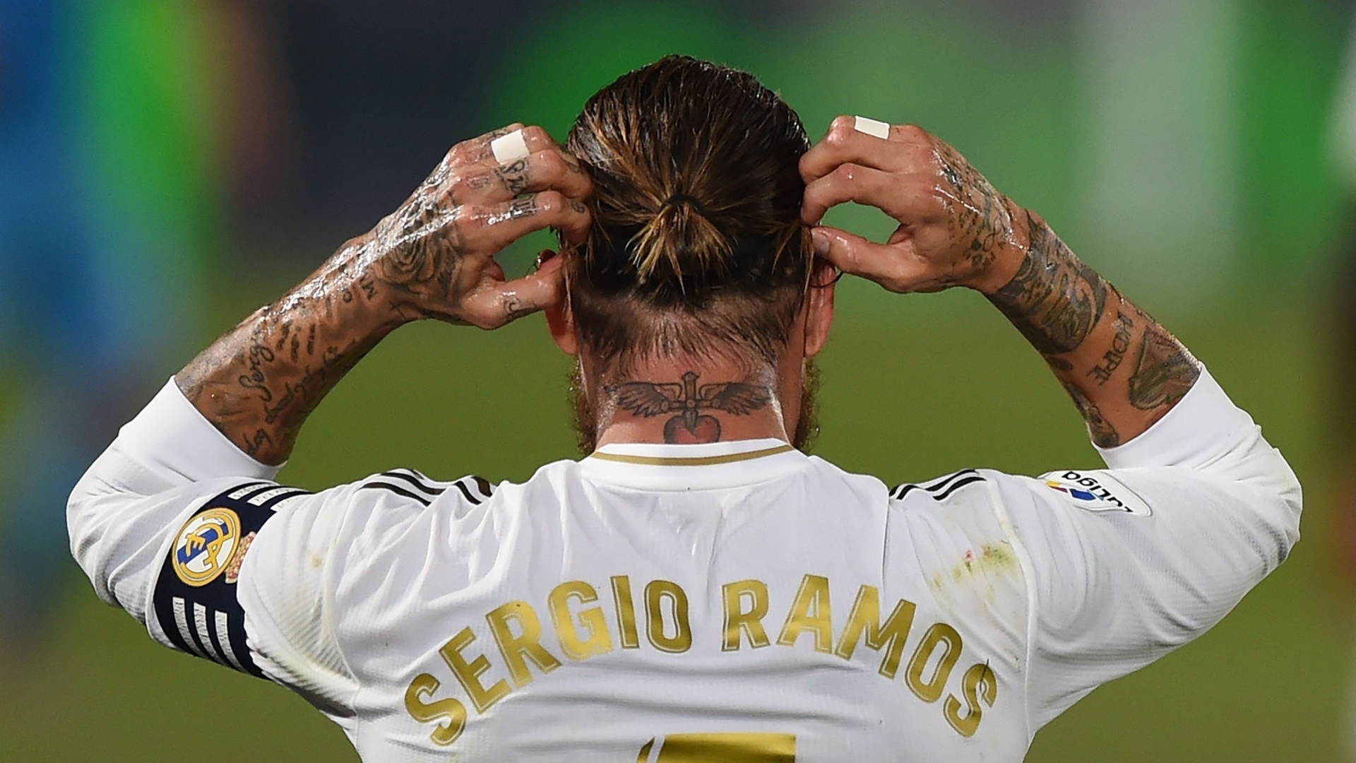 Sergio Ramos, SERGIO RAMOS text, Real Madrid kit, Full HD Desktop wallpaper