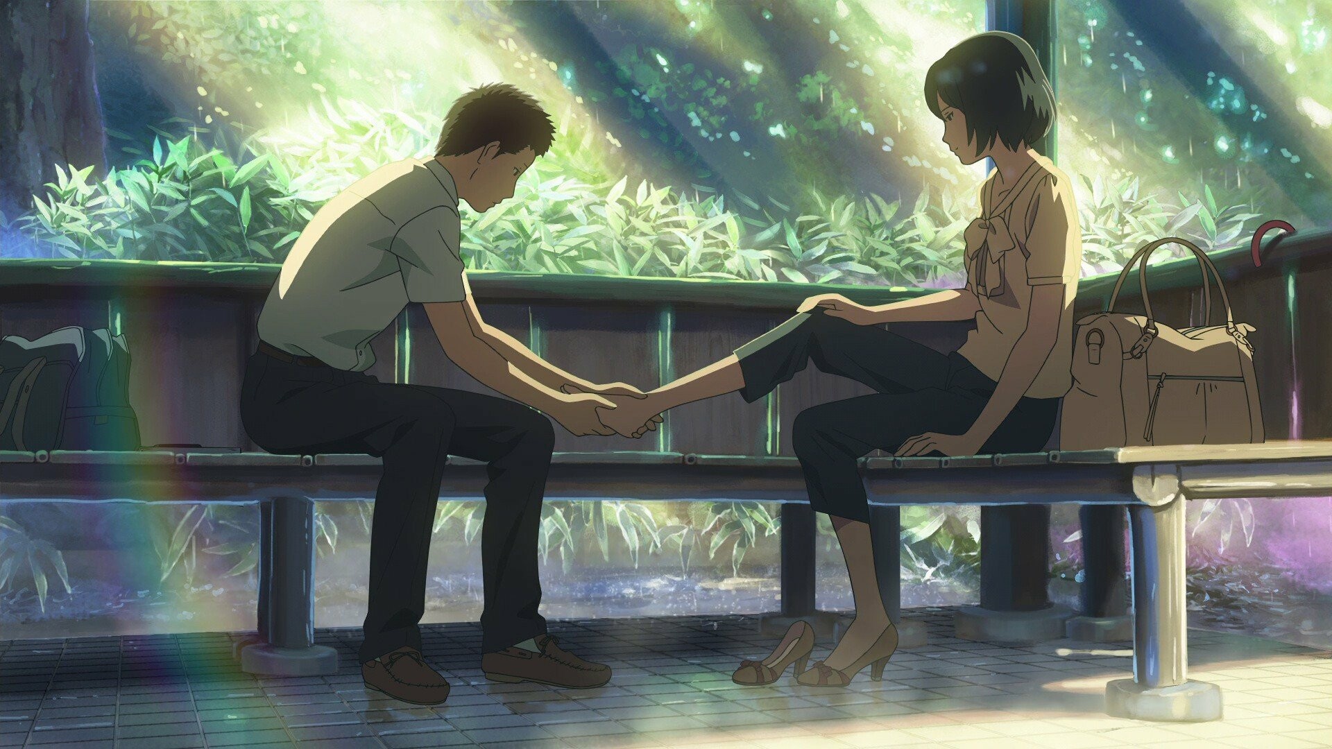 The Garden of Words, Leaves, Bench, Makoto Shinkai, 1920x1080 Full HD Desktop