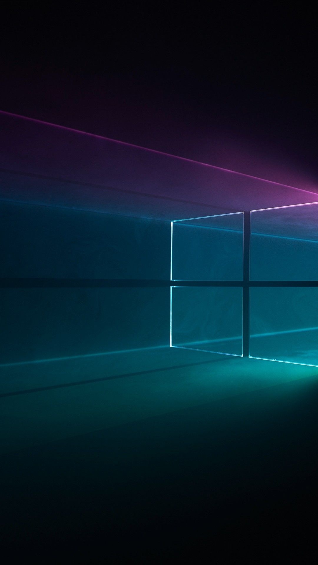Windows 10 logo, volumetric light beams, cyan magenta neon glow, Full HD Phone wallpaper