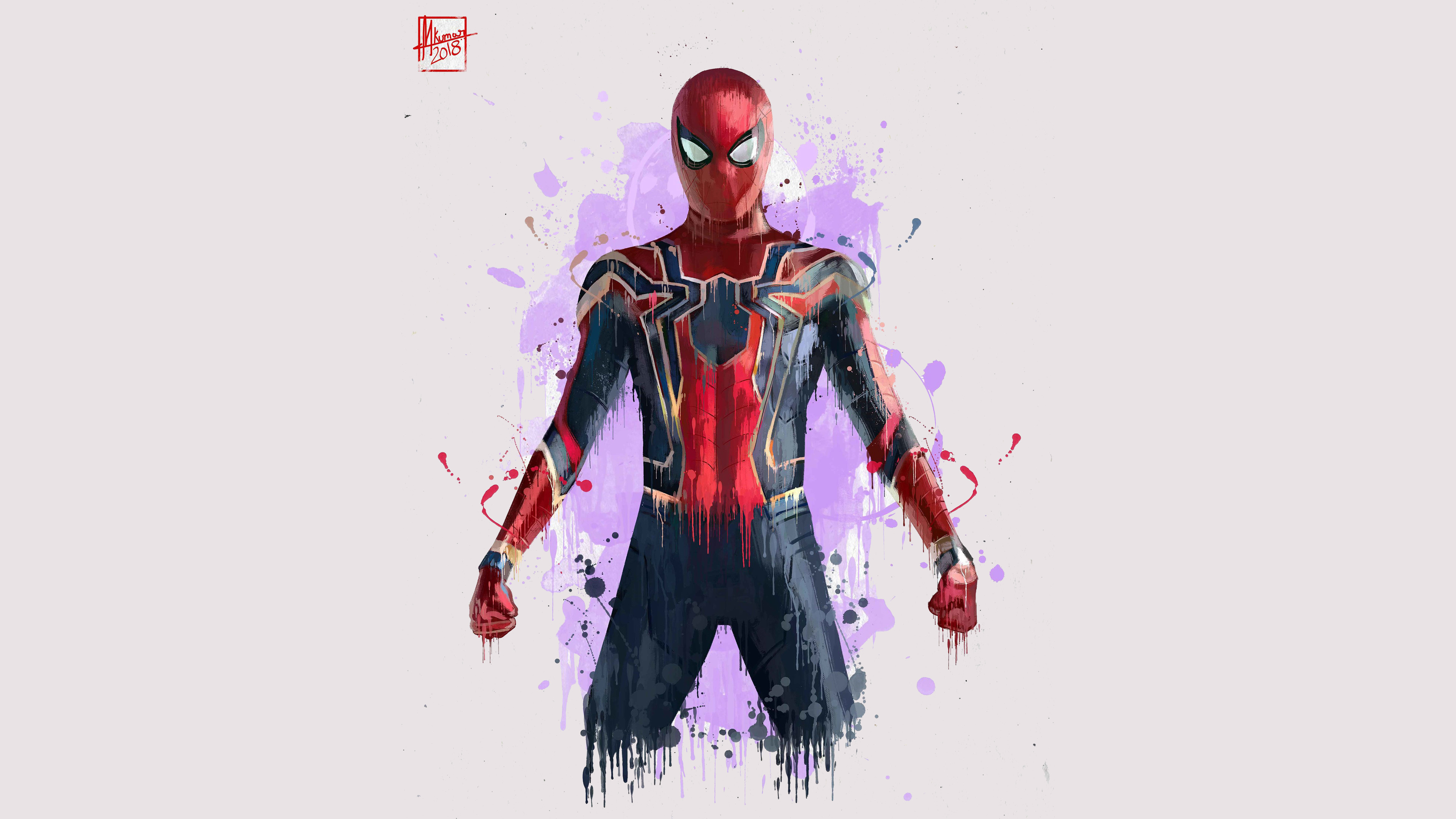 Iron Spider suit, watercolor paint drips, Kumar 2018, 4K Desktop wallpaper