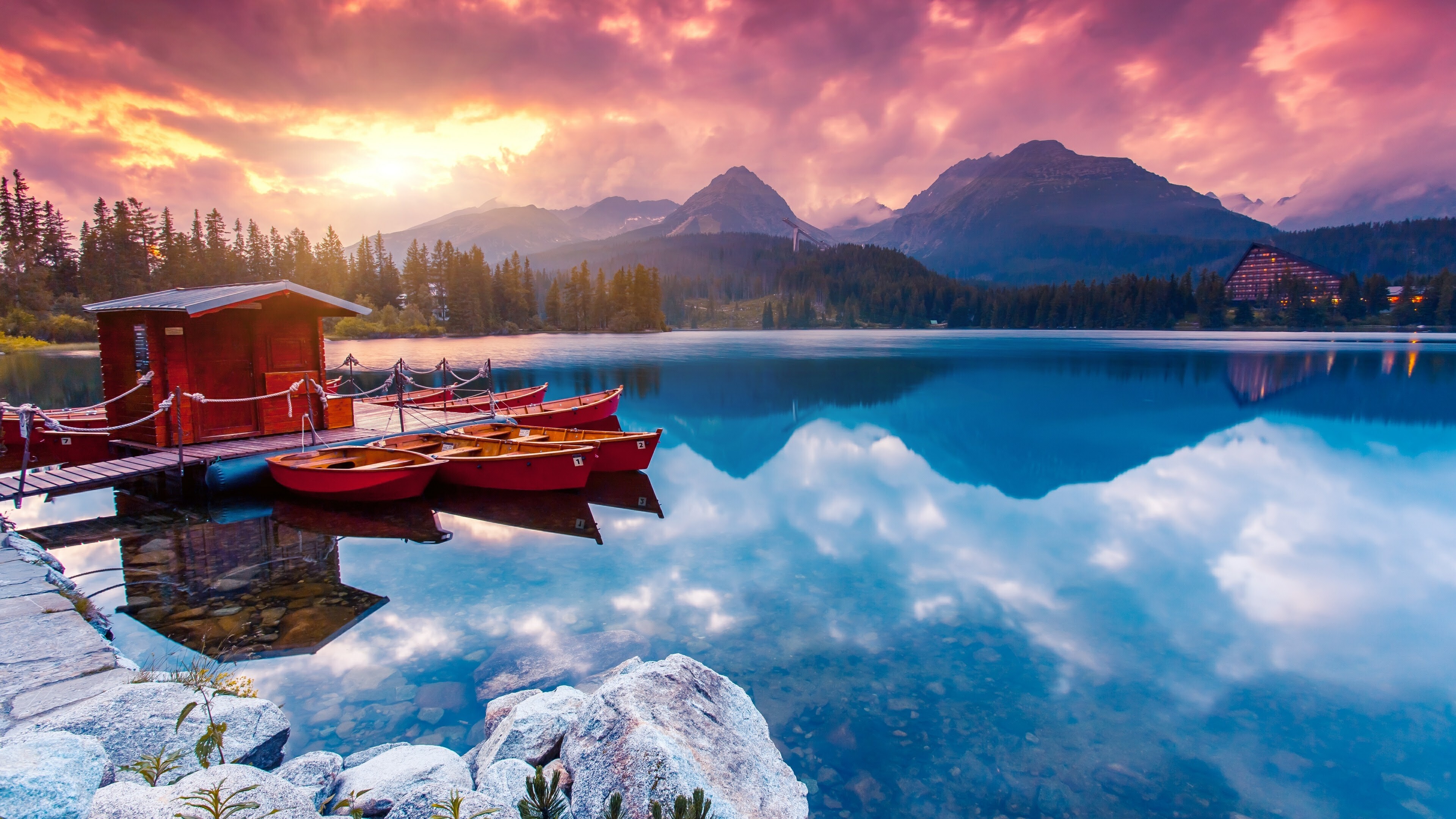 Nature lake mountain, Scenic beauty, Majestic scenery, Tranquil landscapes, 3840x2160 4K Desktop