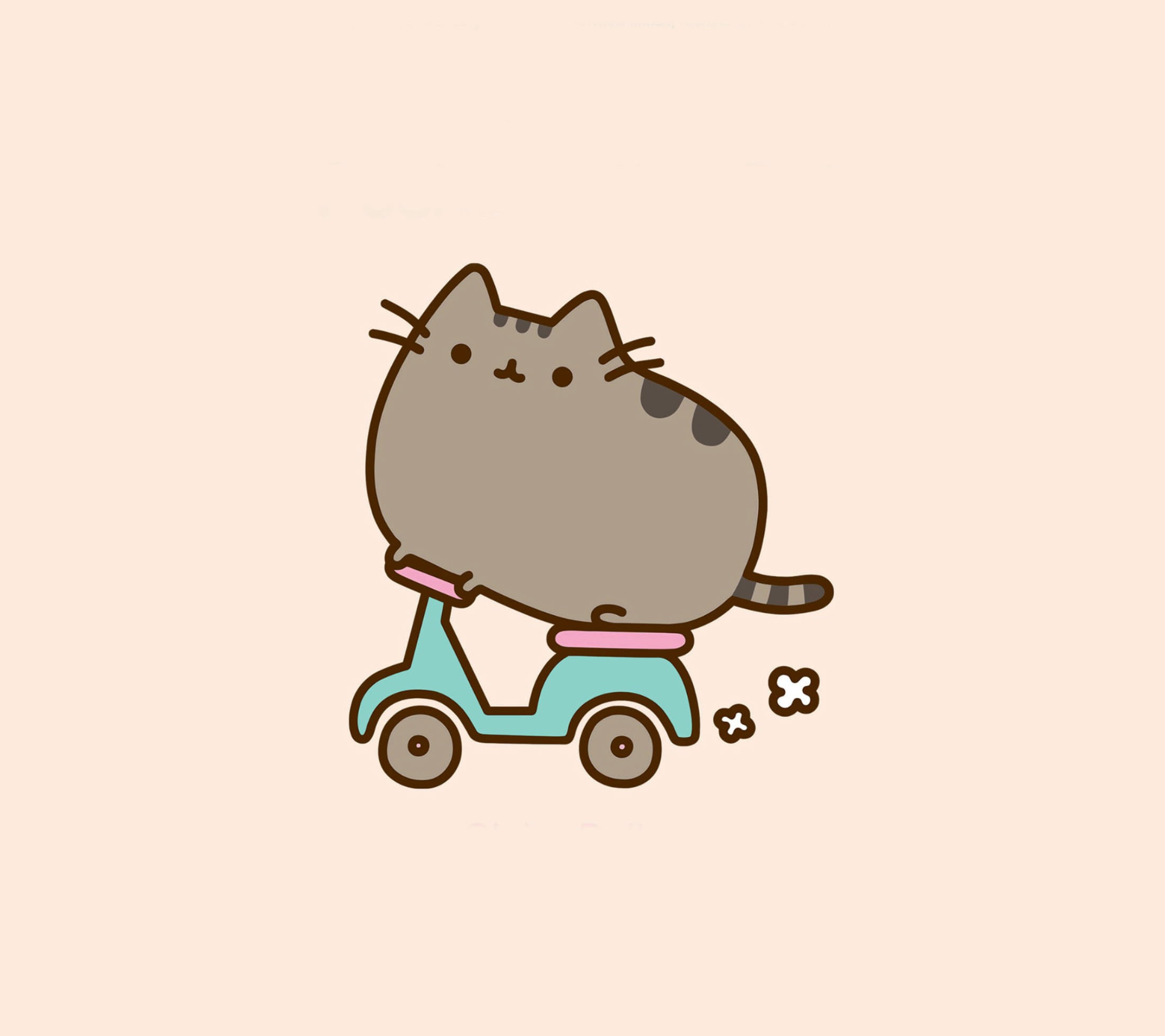 Pusheen the Cat, Teal mini scooter, Cartoon exhaust puffs, HD Desktop wallpaper