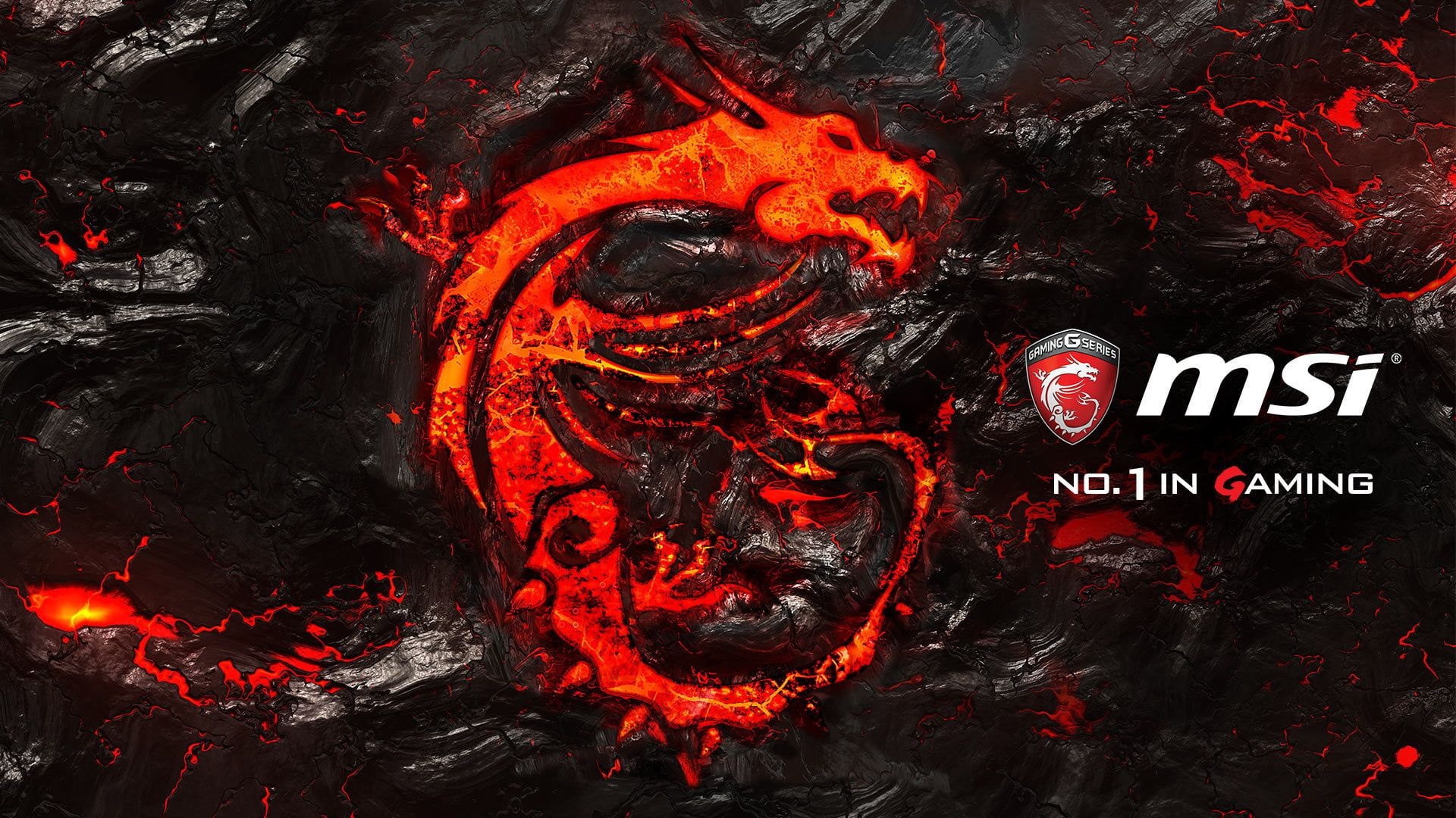 MSI gaming dragon logo, msi NO. 1 IN GAMING, cracked molten lava rock, Full HD Desktop wallpaper
